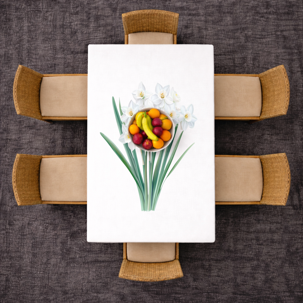 White Daffodil Bouquet Botanical Rectangular Tablecloth