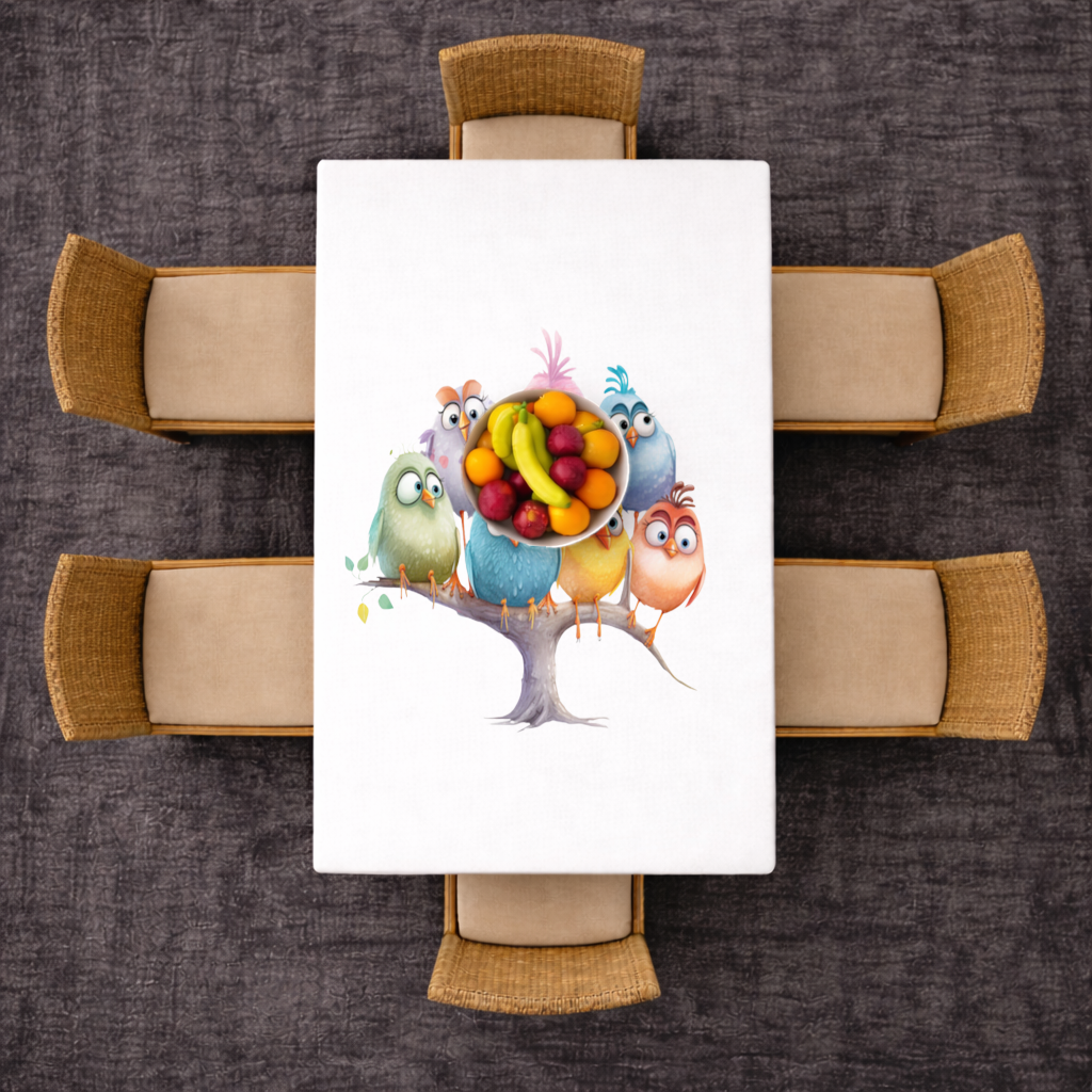 Whimsical Colorful Birds on Branch Rectangular Tablecloth
