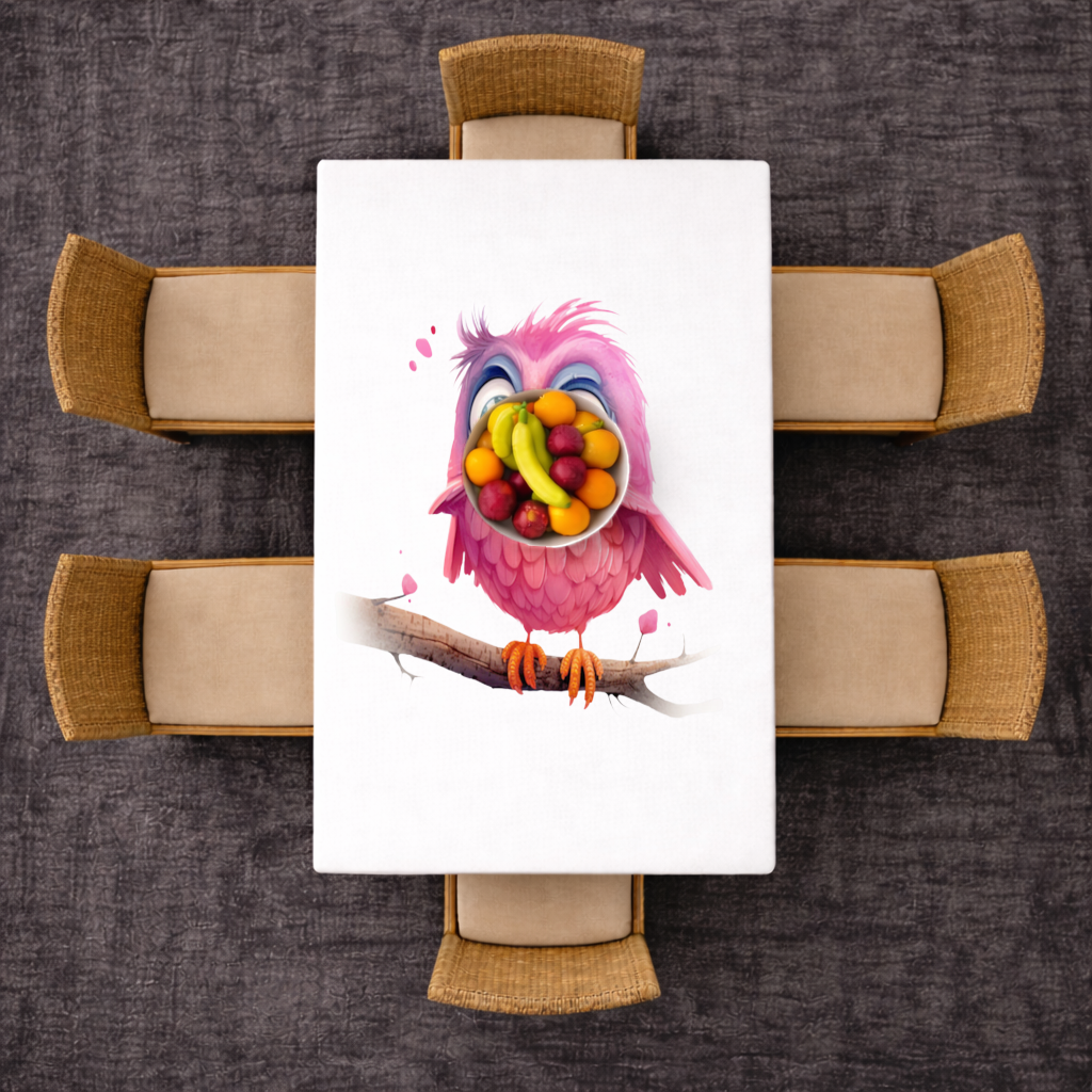 Cute Pink Bird with Large Blue Eyes Rectangular Tablecloth