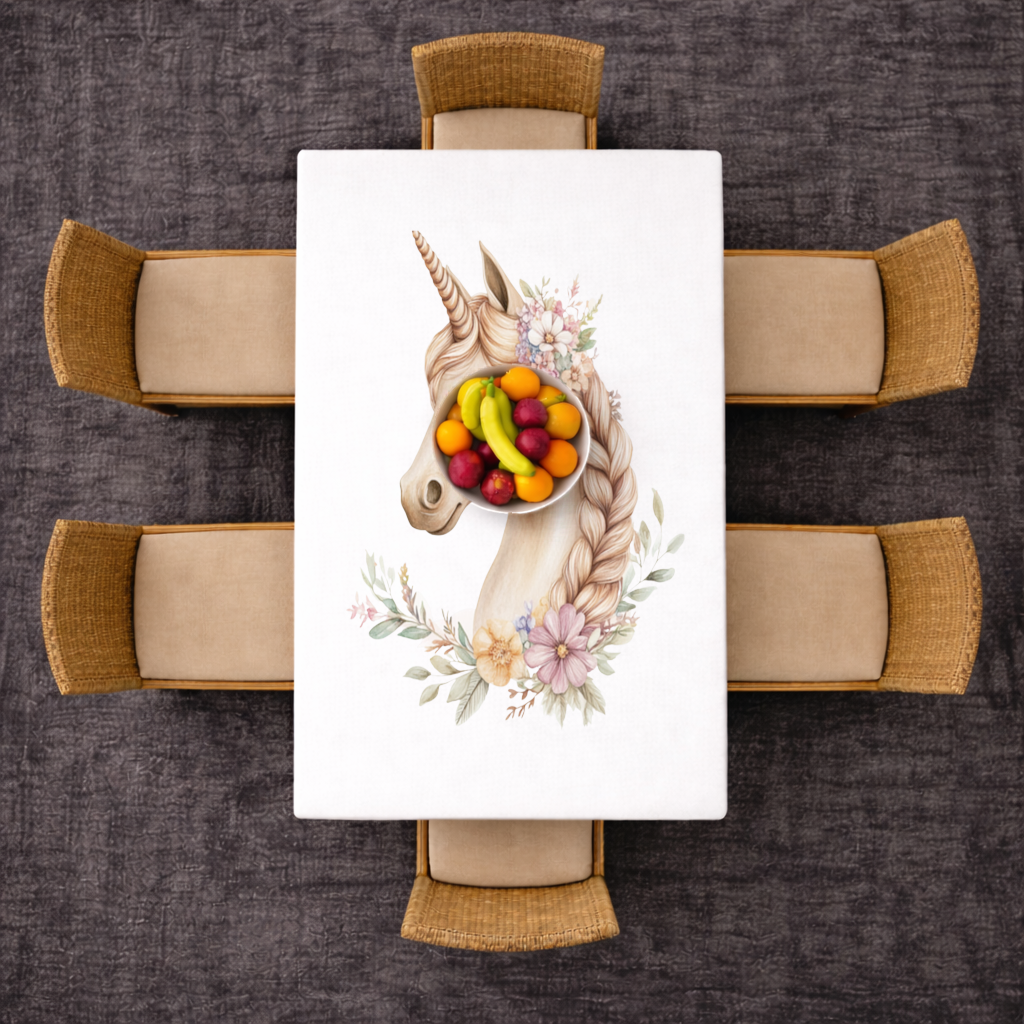 Cottagecore Floral Unicorn Rectangular Tablecloth