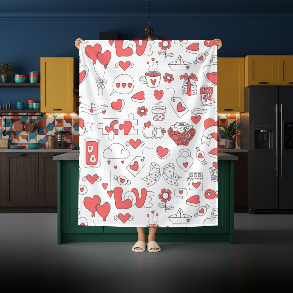Valentines Day Doodle Love Heart Pattern Cute Design Rectangular Tablecloth