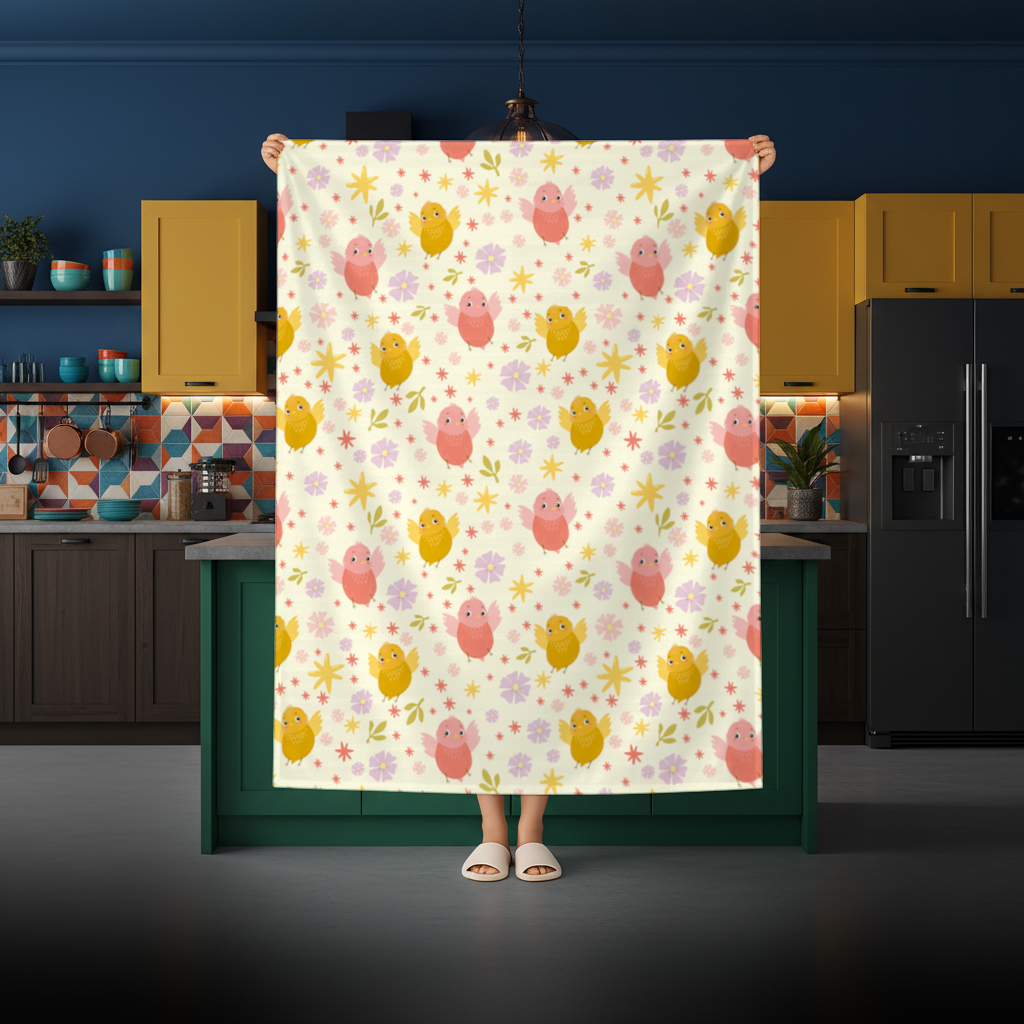 Cute Birds and Floral Pastel Spring Pattern Illustration Rectangular Tablecloth