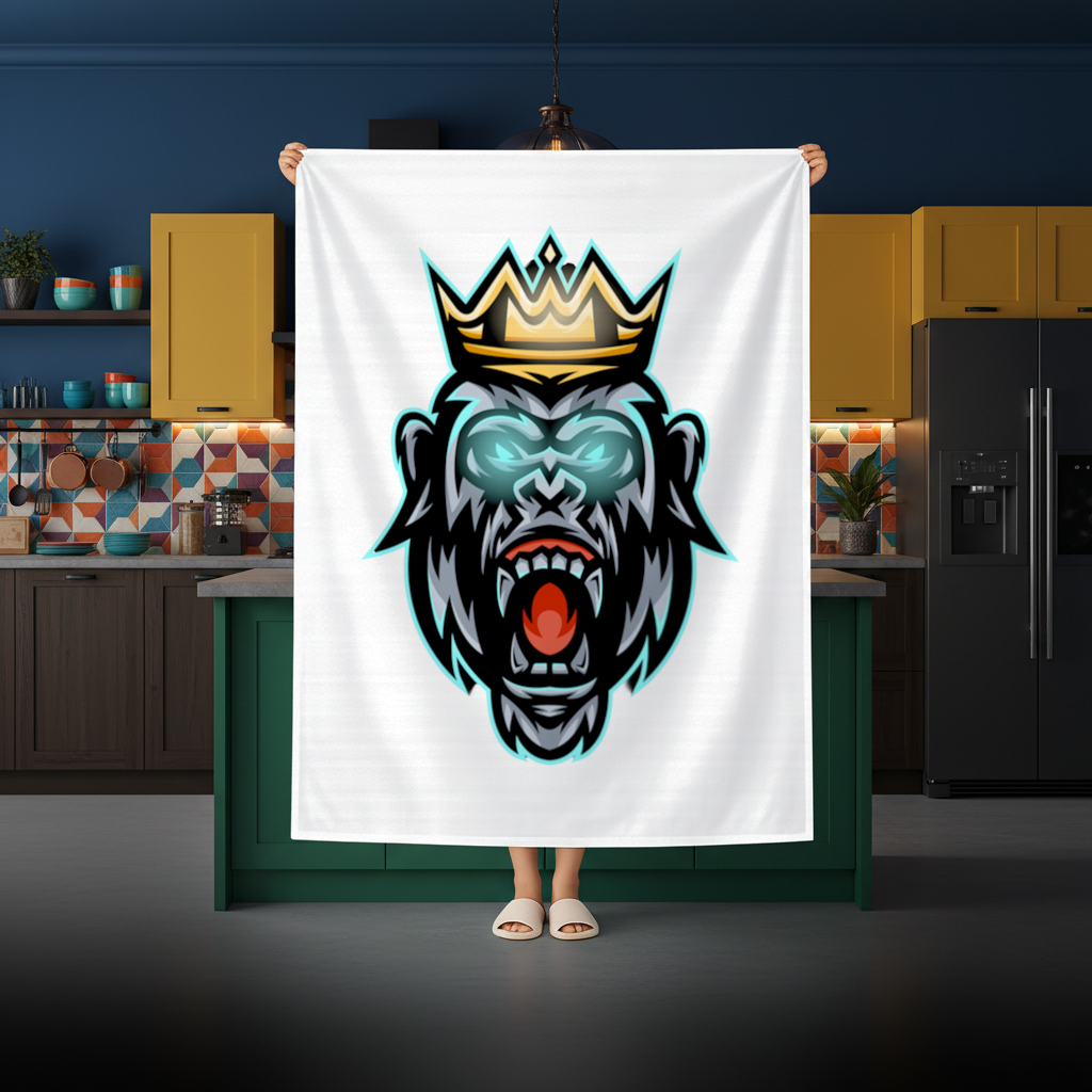 Angry Gorilla King with Crown Graphic - Neon Mascot Design Rectangular Tablecloth
