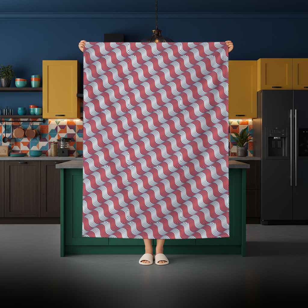 Red and Navy Wavy Line Pattern Rectangular Tablecloth