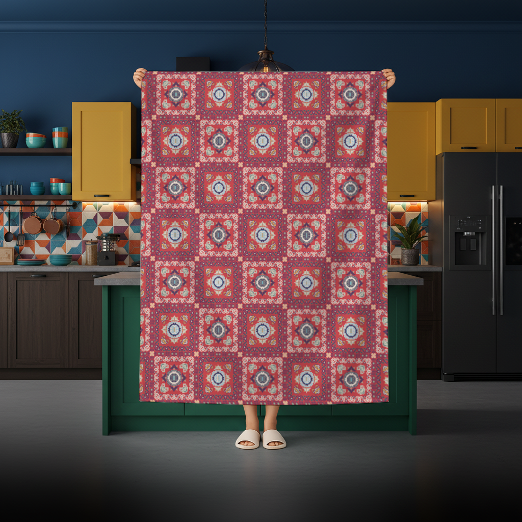 Traditional Kilim Inspired Red Ethnic Geometric Pattern Rectangular Tablecloth