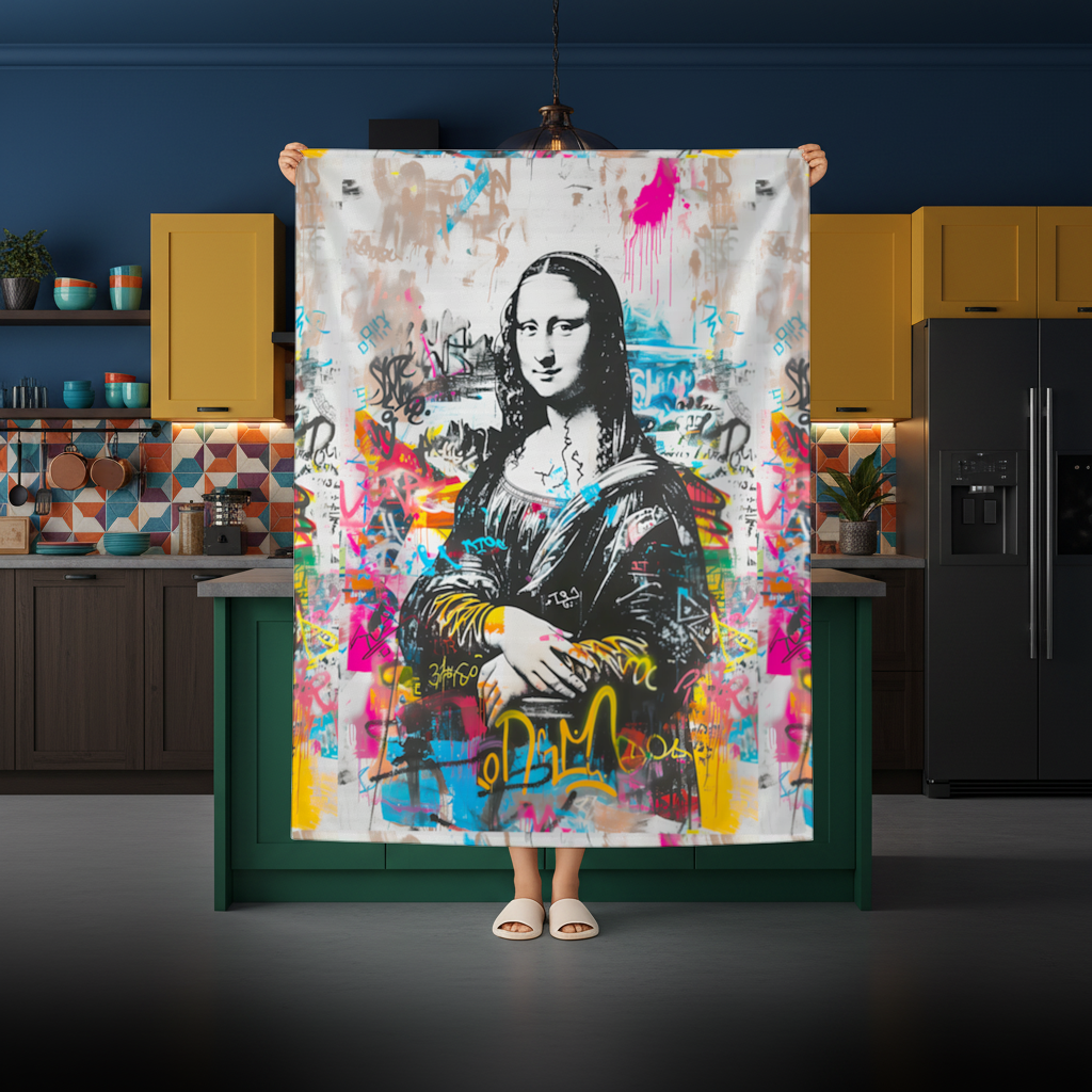 Graffiti Tarzı Modern Mona Lisa İllüstrasyonu Masa Örtüsü