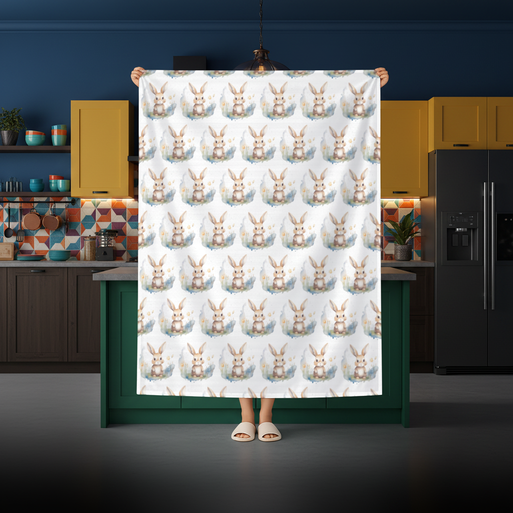 Cute Bunny Watercolor Illustration Rectangular Tablecloth