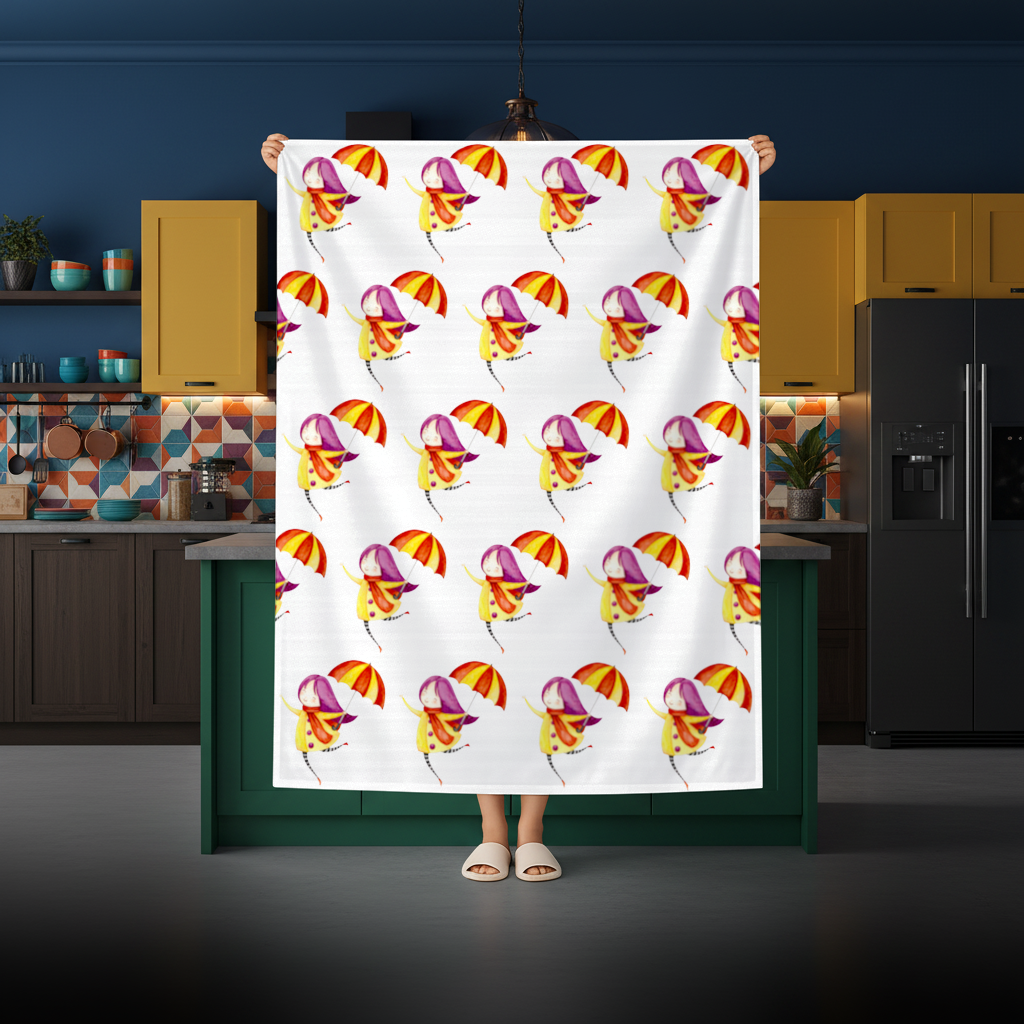Cheerful Girl with Umbrella Rectangular Tablecloth