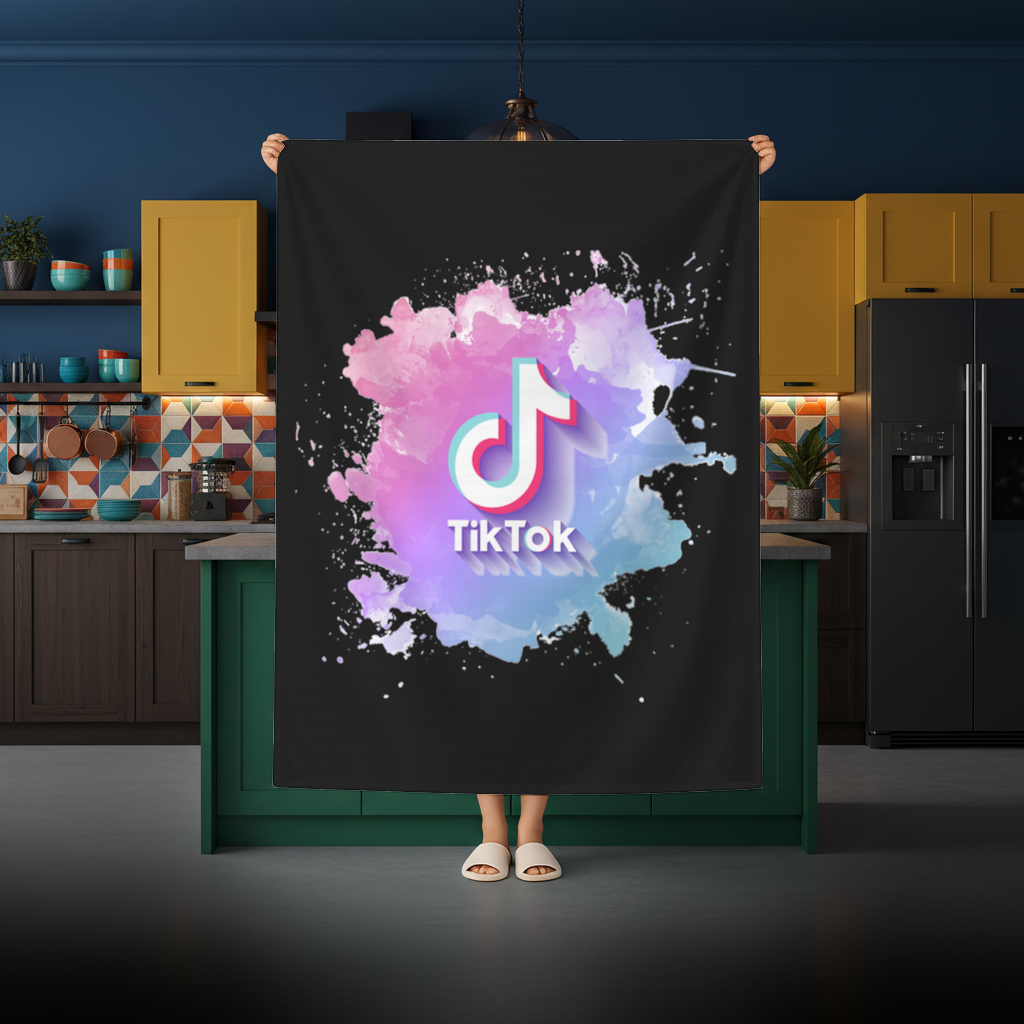 Sulu Boya Efektli TikTok Logosu Masa Örtüsü