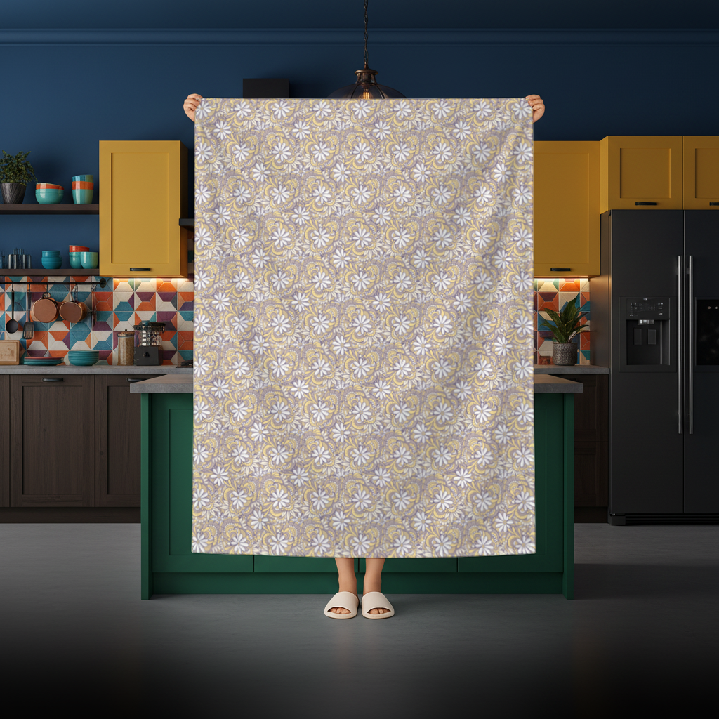 Retro Floral Doodle and Mandala Pattern Rectangular Tablecloth