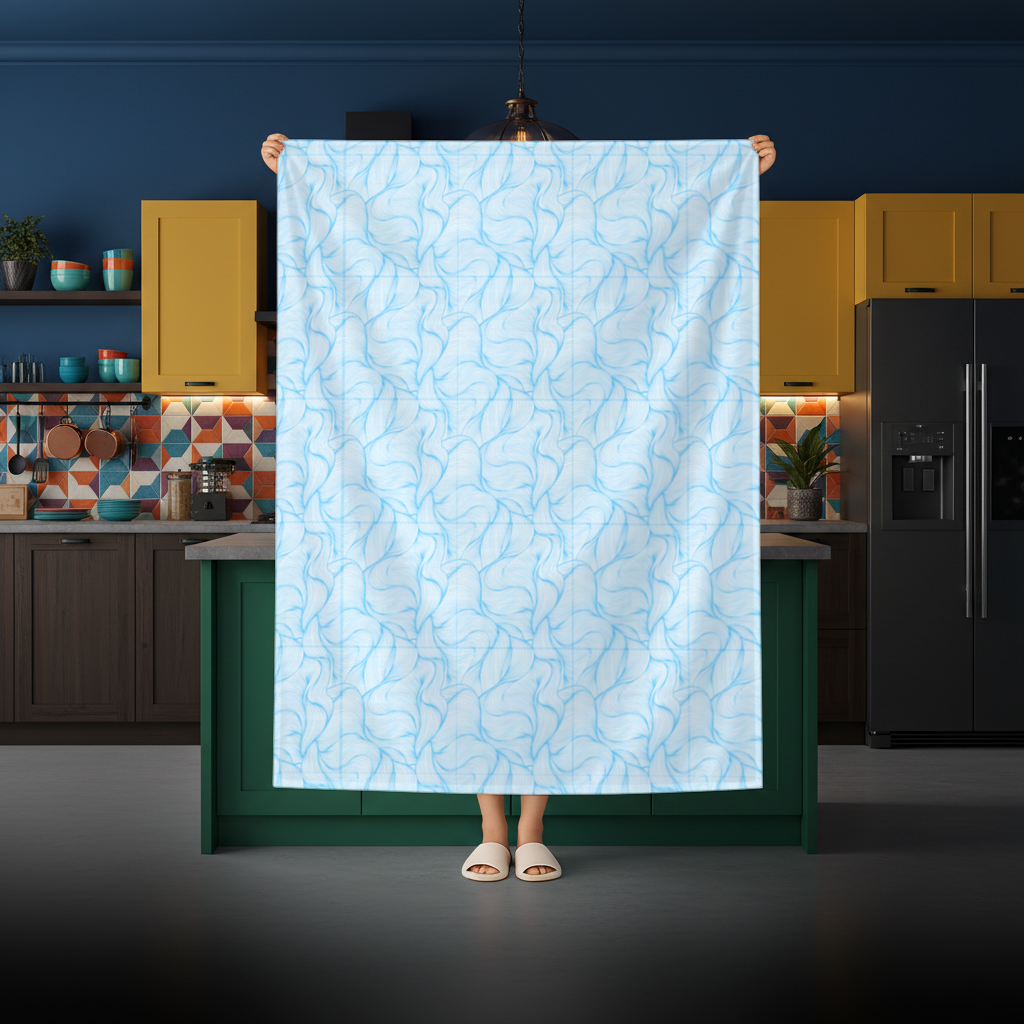 Blue Wavy Linear Abstract Pattern Rectangular Tablecloth