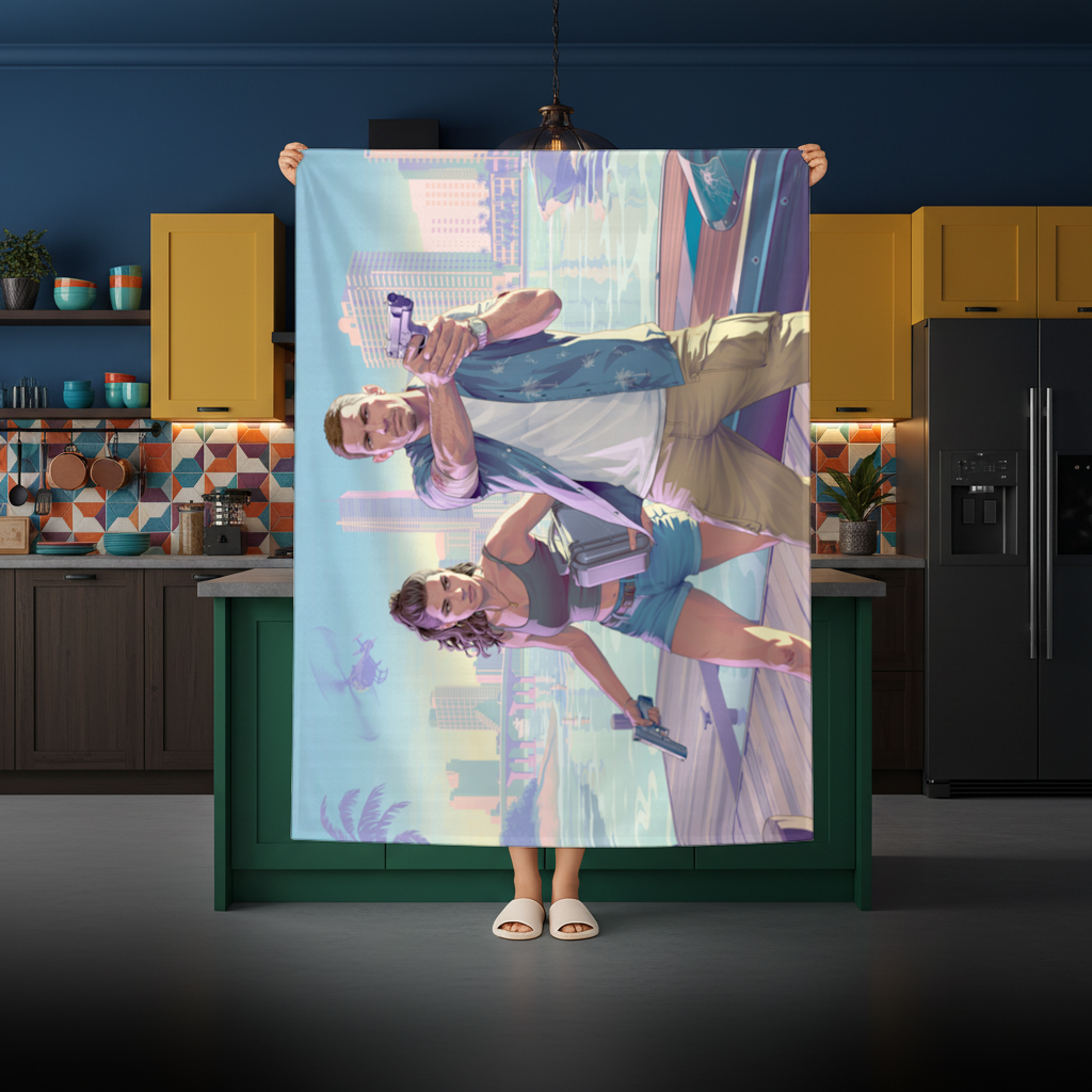 Vice City Çatışması Tropik Soygun İkilisi Masa Örtüsü