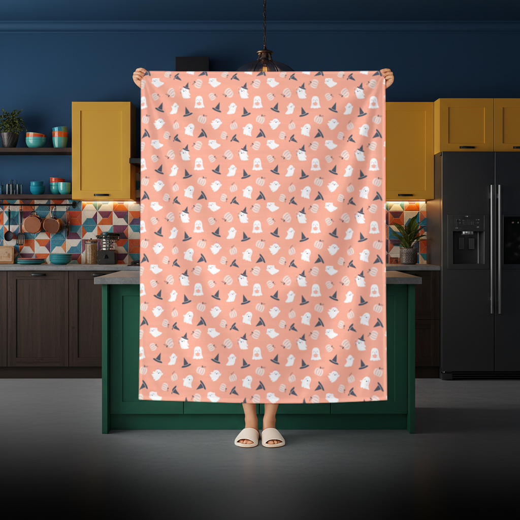 Cute Pumpkin and Witch Hat Ghost Pattern Rectangular Tablecloth