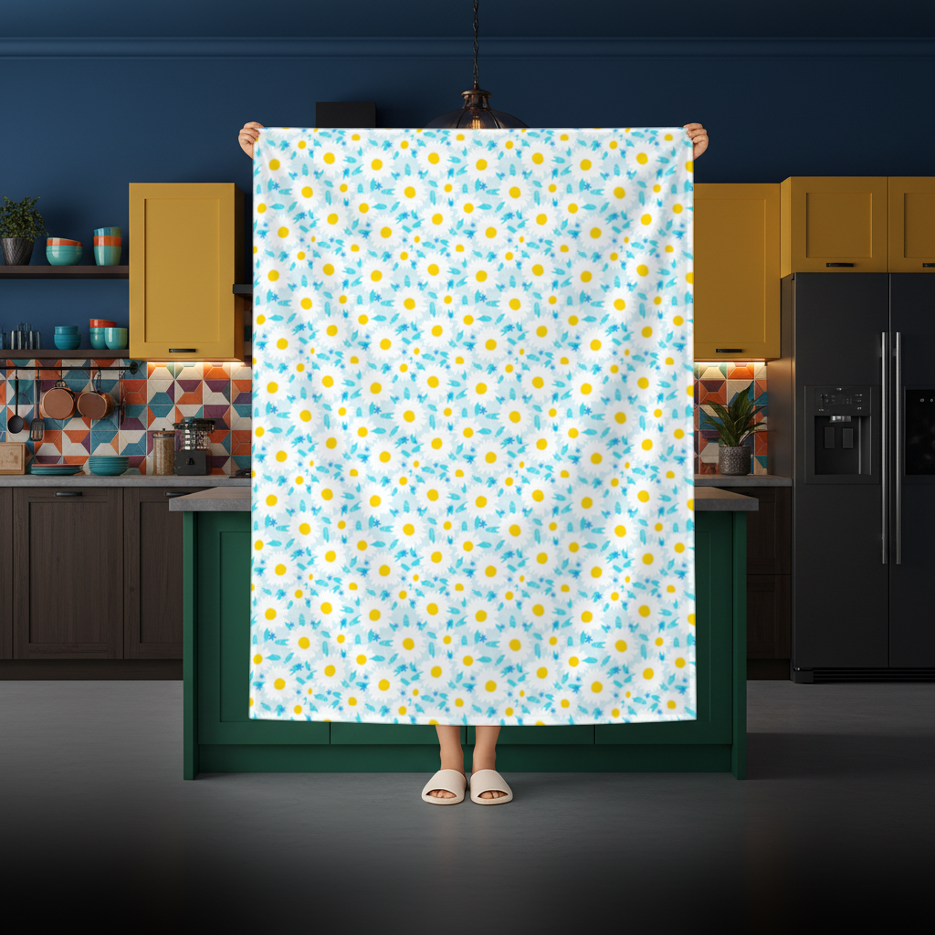 Daisy Garden and Turquoise Leaves Pattern Rectangular Tablecloth