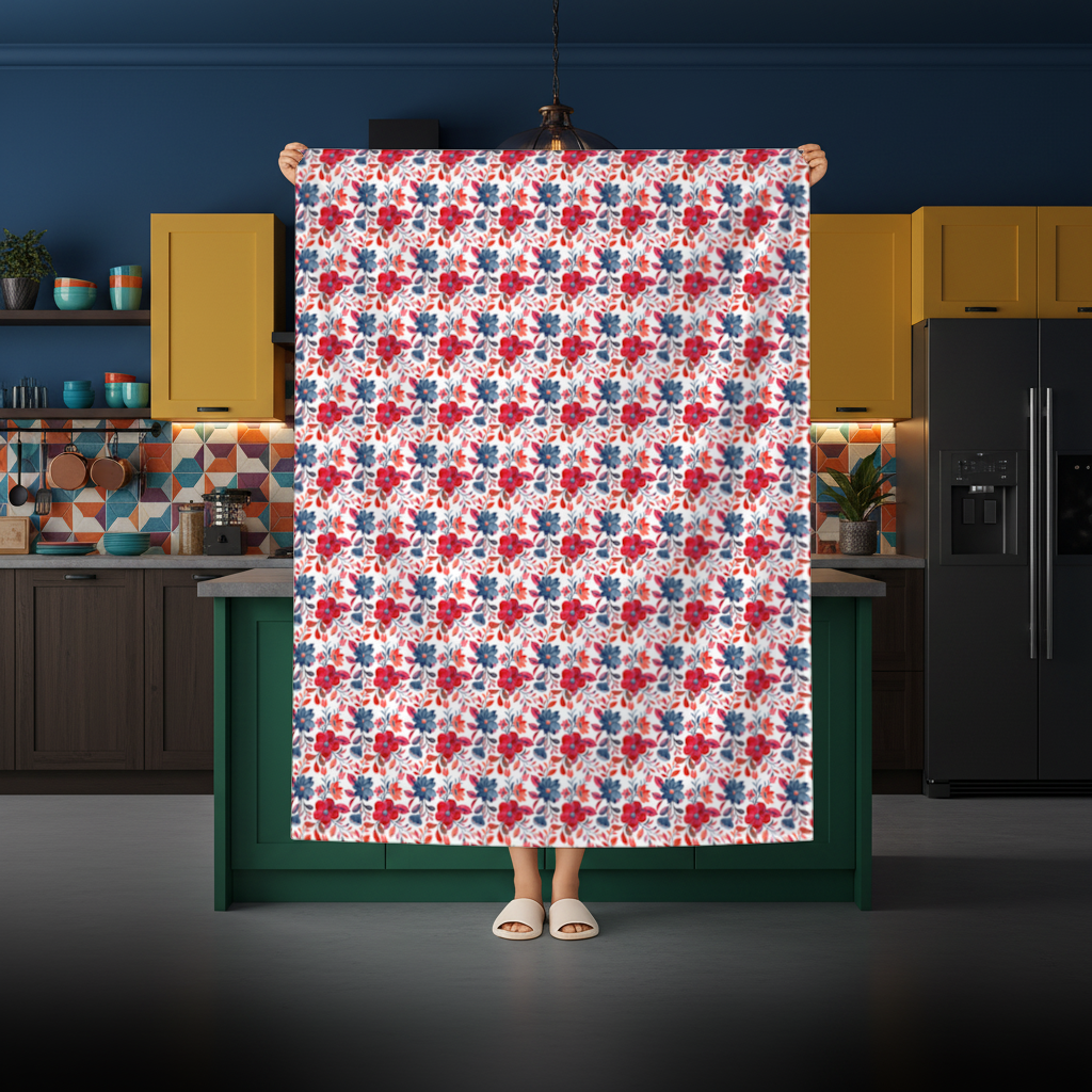 Watercolor Red Navy Floral Rectangular Tablecloth
