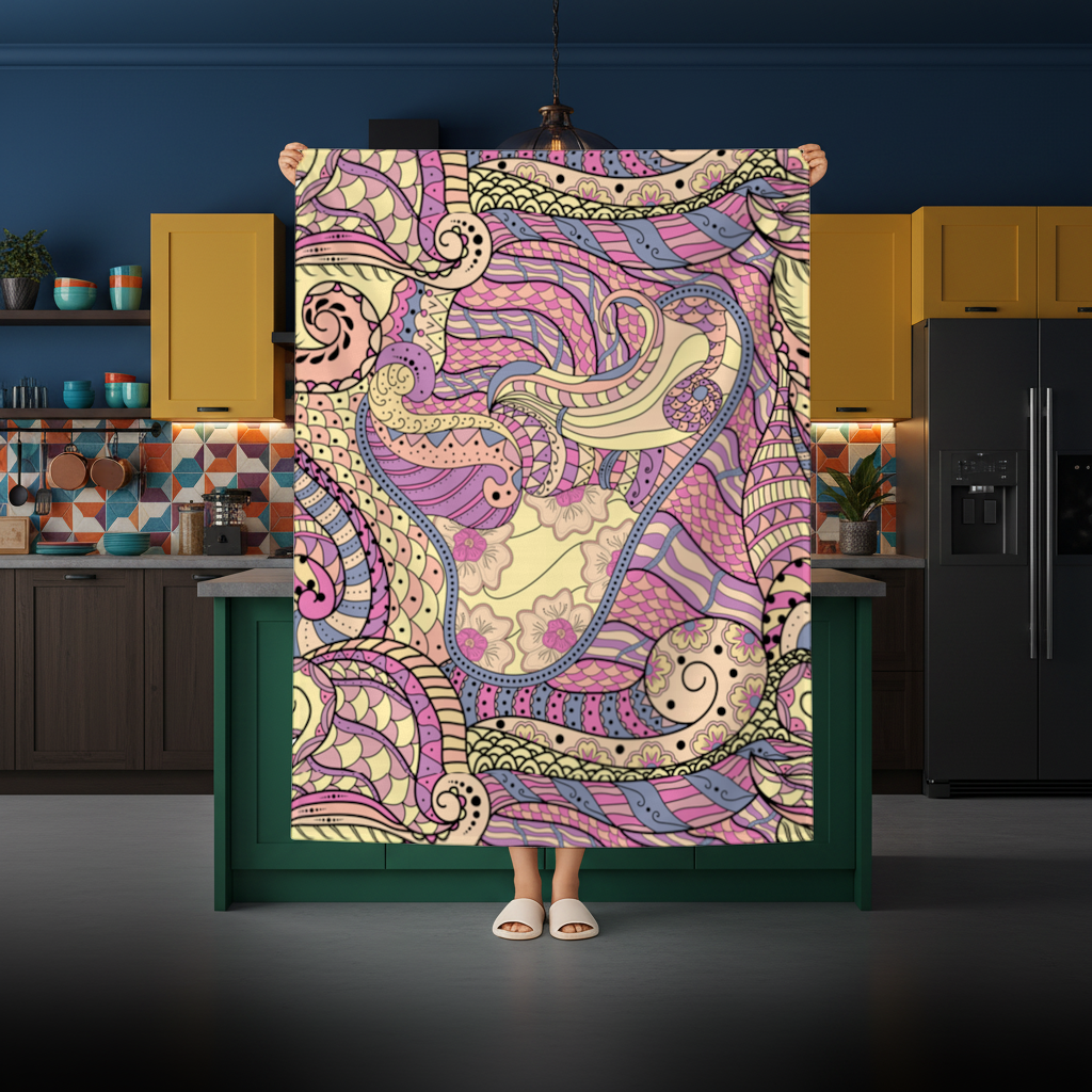 Psychedelic Zentangle Floral Rectangular Tablecloth