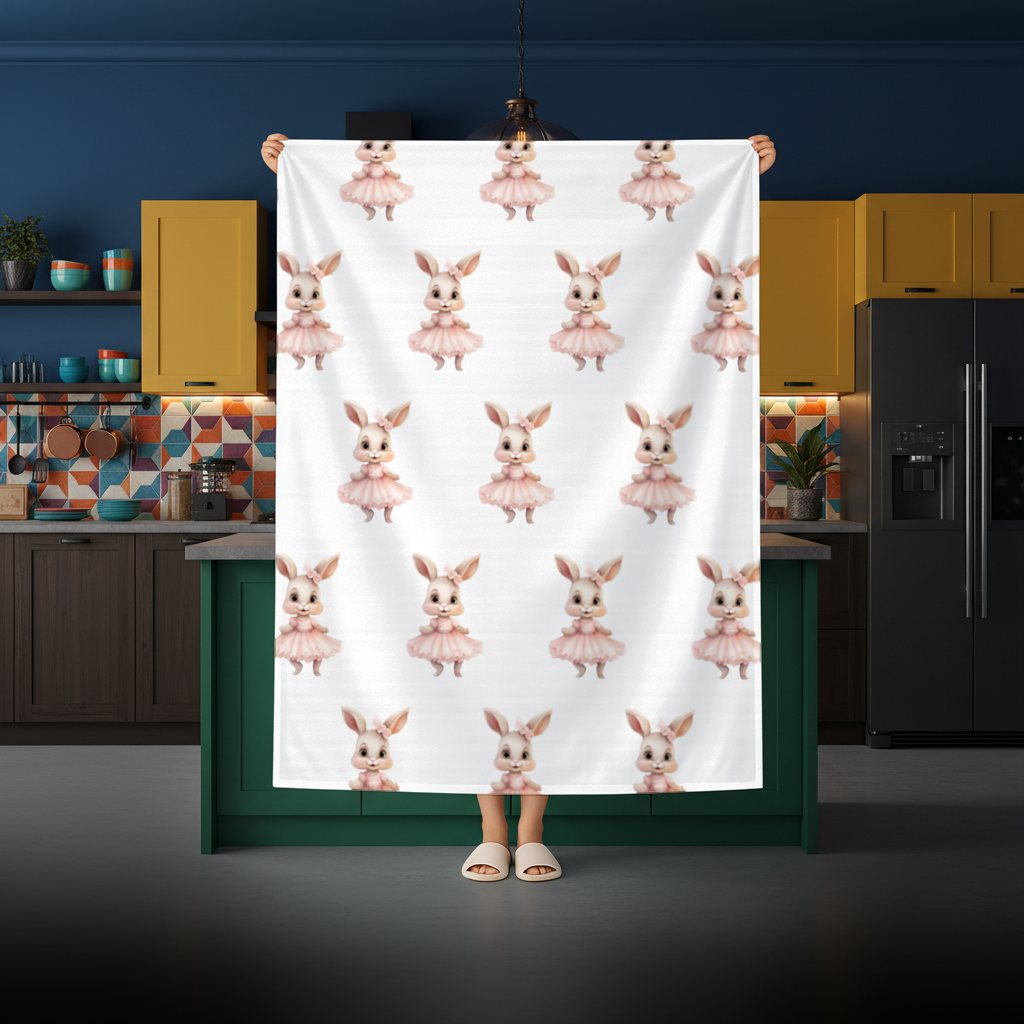 Kawaii Rabbit in Pink Ruffled Dress Rectangular Tablecloth