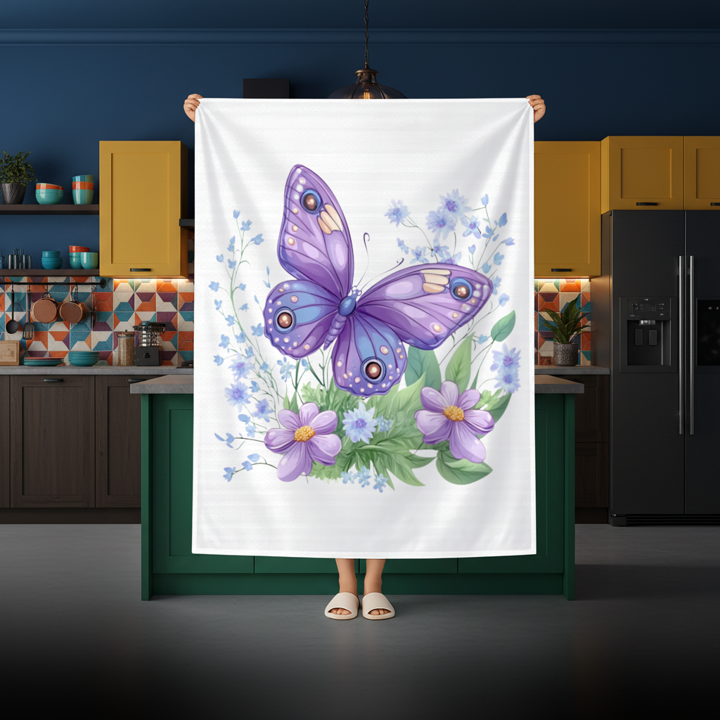 Cottagecore Purple Butterfly Floral Rectangular Tablecloth