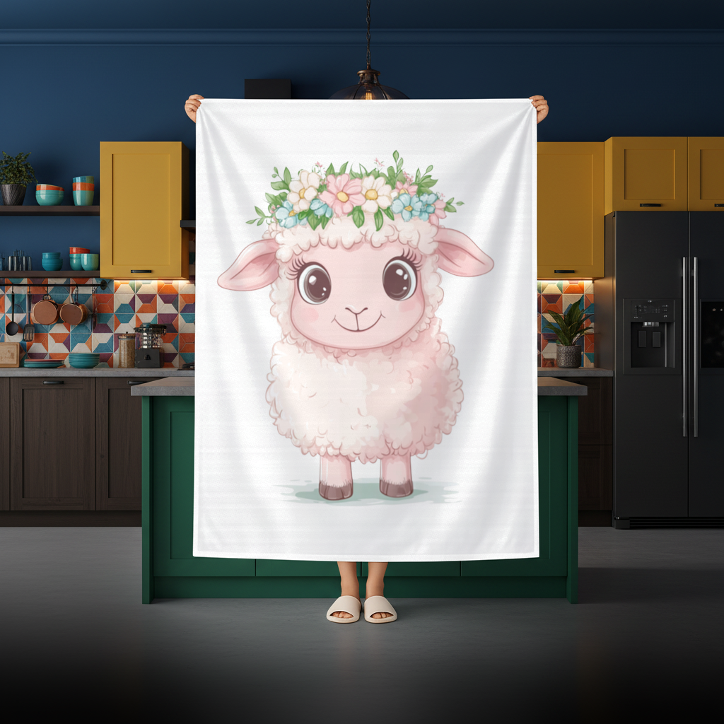 Kawaii Flower Crown Pink Lamb Rectangular Tablecloth