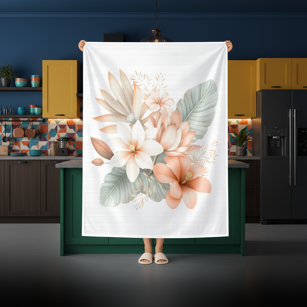 Soft Peach Tropical Floral Bouquet Rectangular Tablecloth