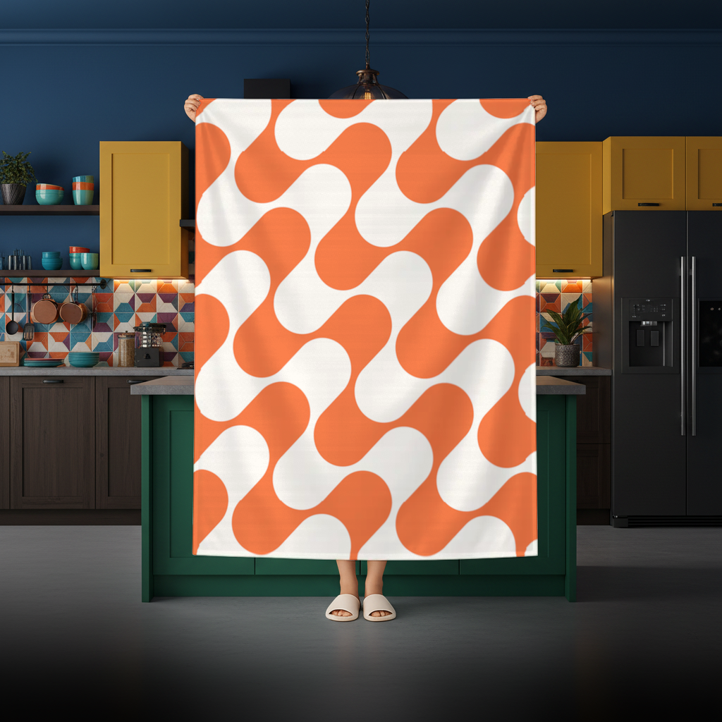 Retro 70s Orange Cream Groovy Curves Rectangular Tablecloth
