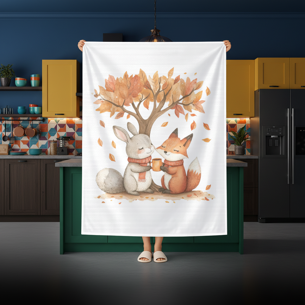 Cozy Autumn Fox and Rabbit Rectangular Tablecloth