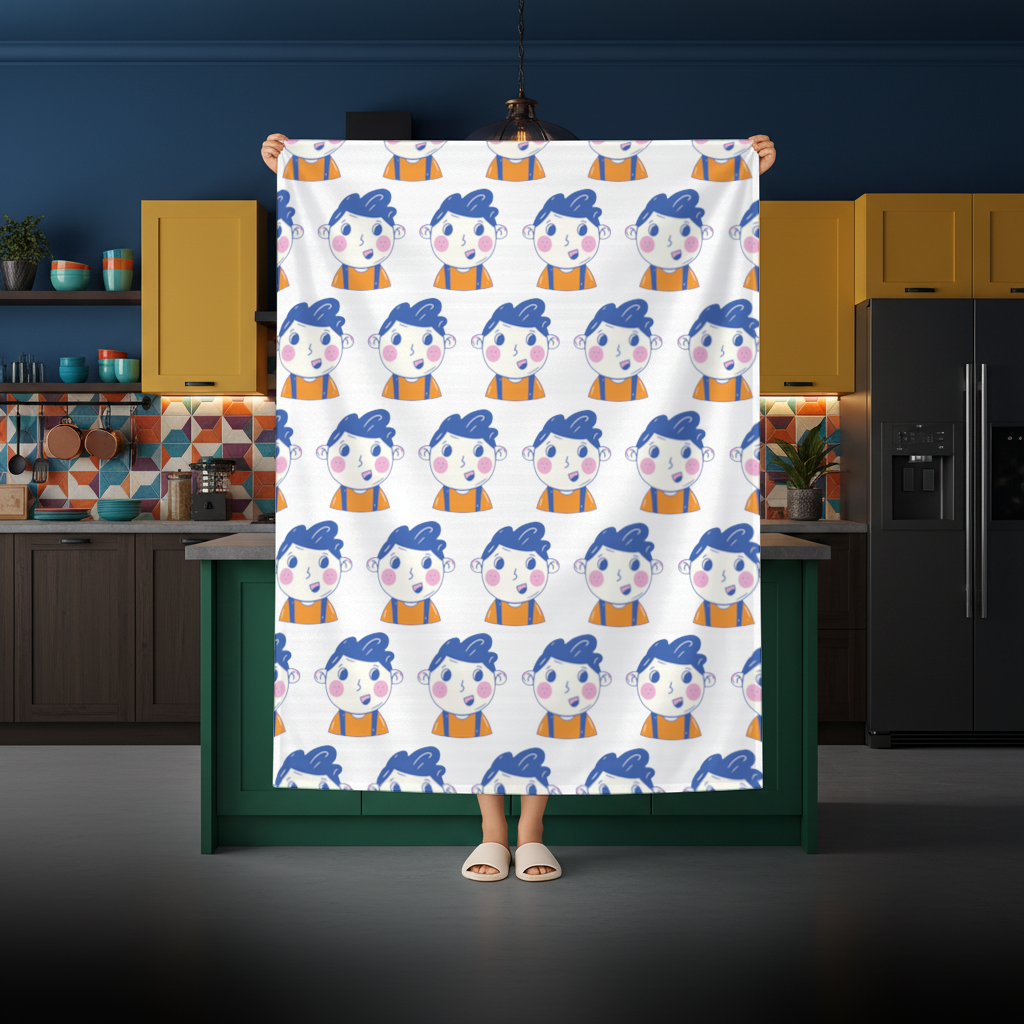 Cute Smiling Boy with Blue Hair Rectangular Tablecloth