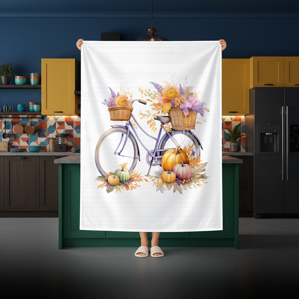 Lavender Autumn Bicycle with Pumpkins Rectangular Tablecloth