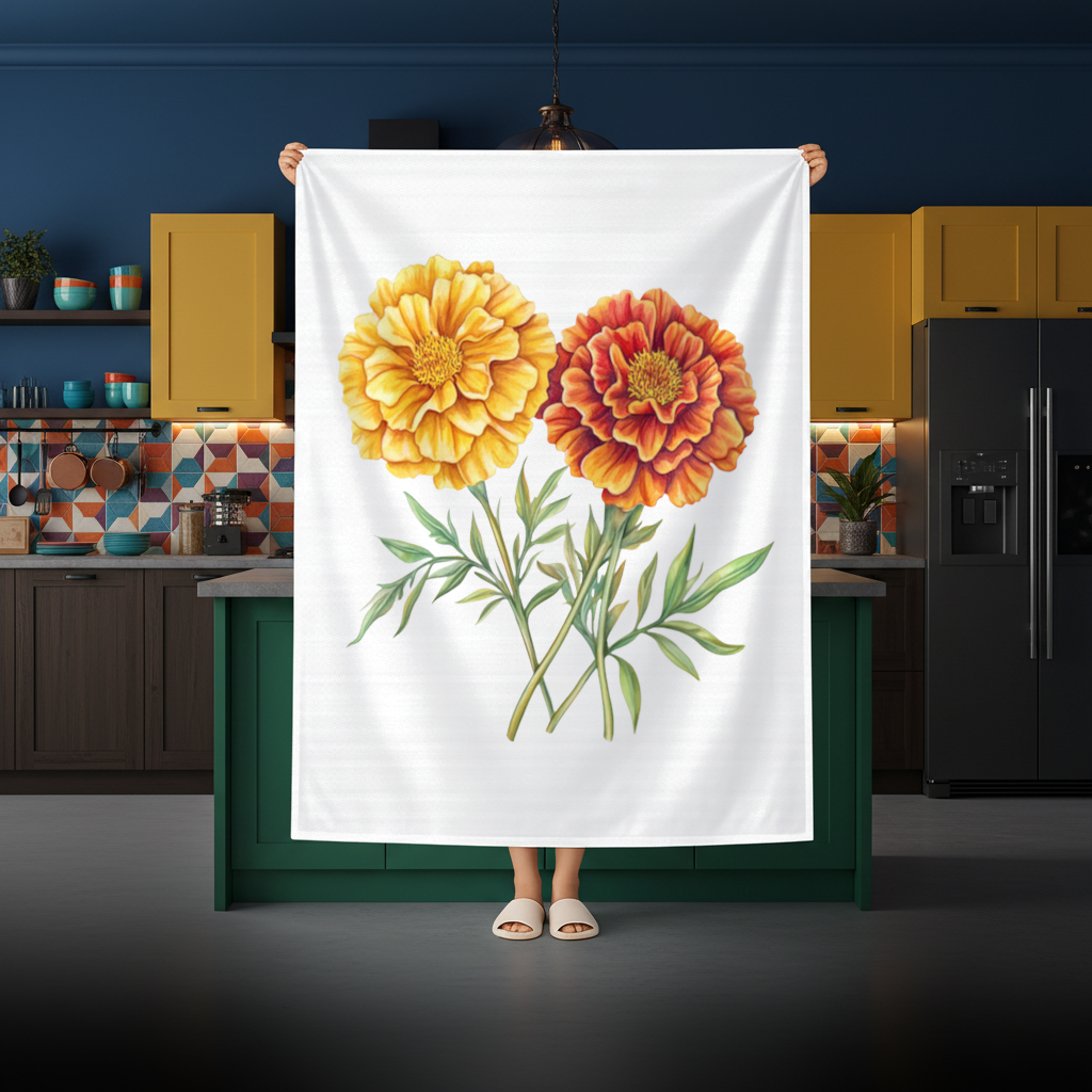 Botanical Yellow Orange Marigold Rectangular Tablecloth
