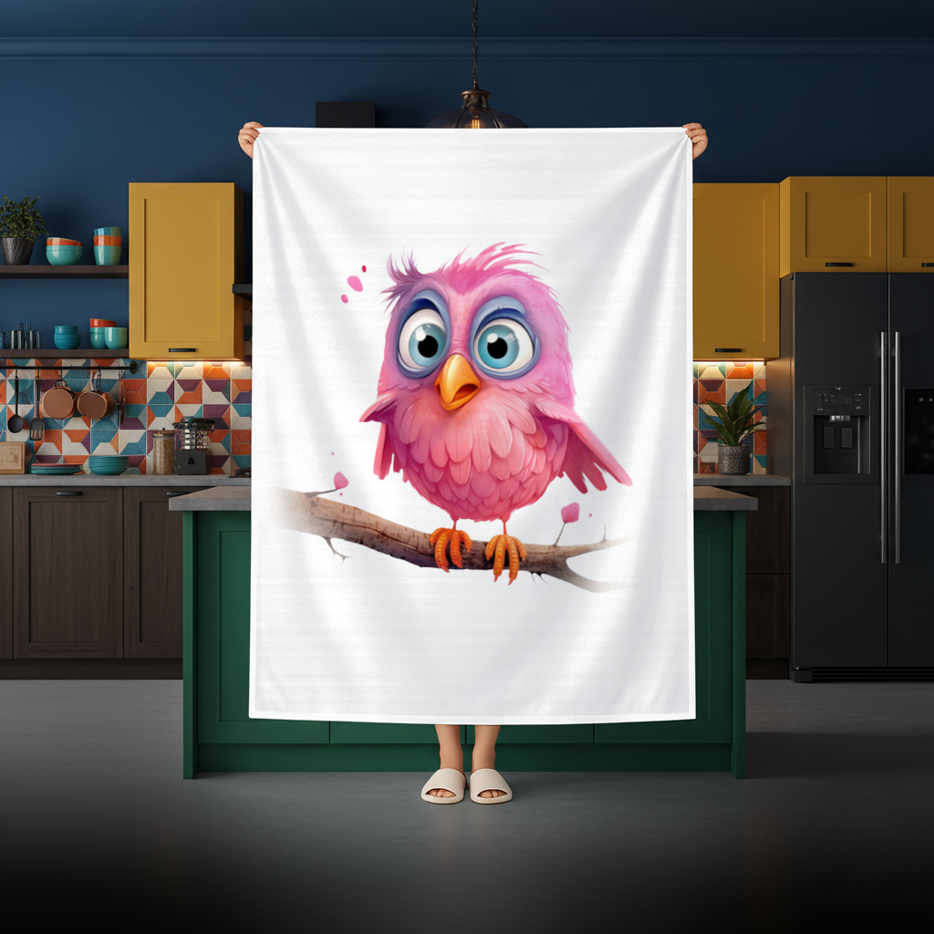 Cute Pink Bird with Large Blue Eyes Rectangular Tablecloth