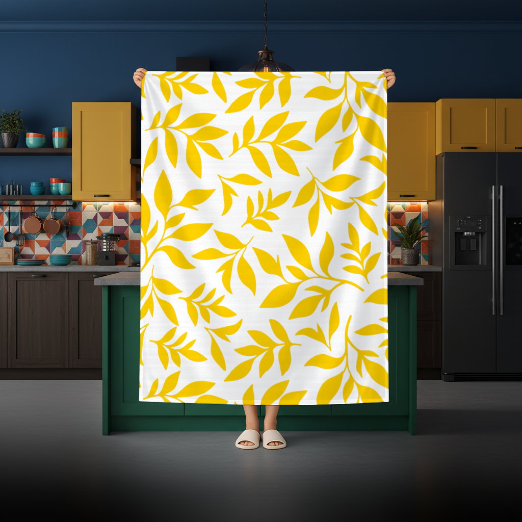 Mustard Yellow Botanical Leaves Rectangular Tablecloth