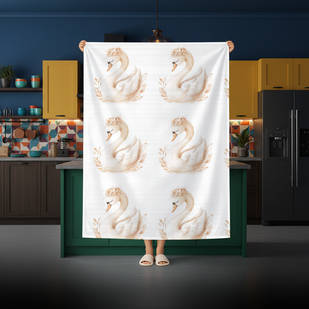 Elegant Floral Crown Boho Swan Rectangular Tablecloth