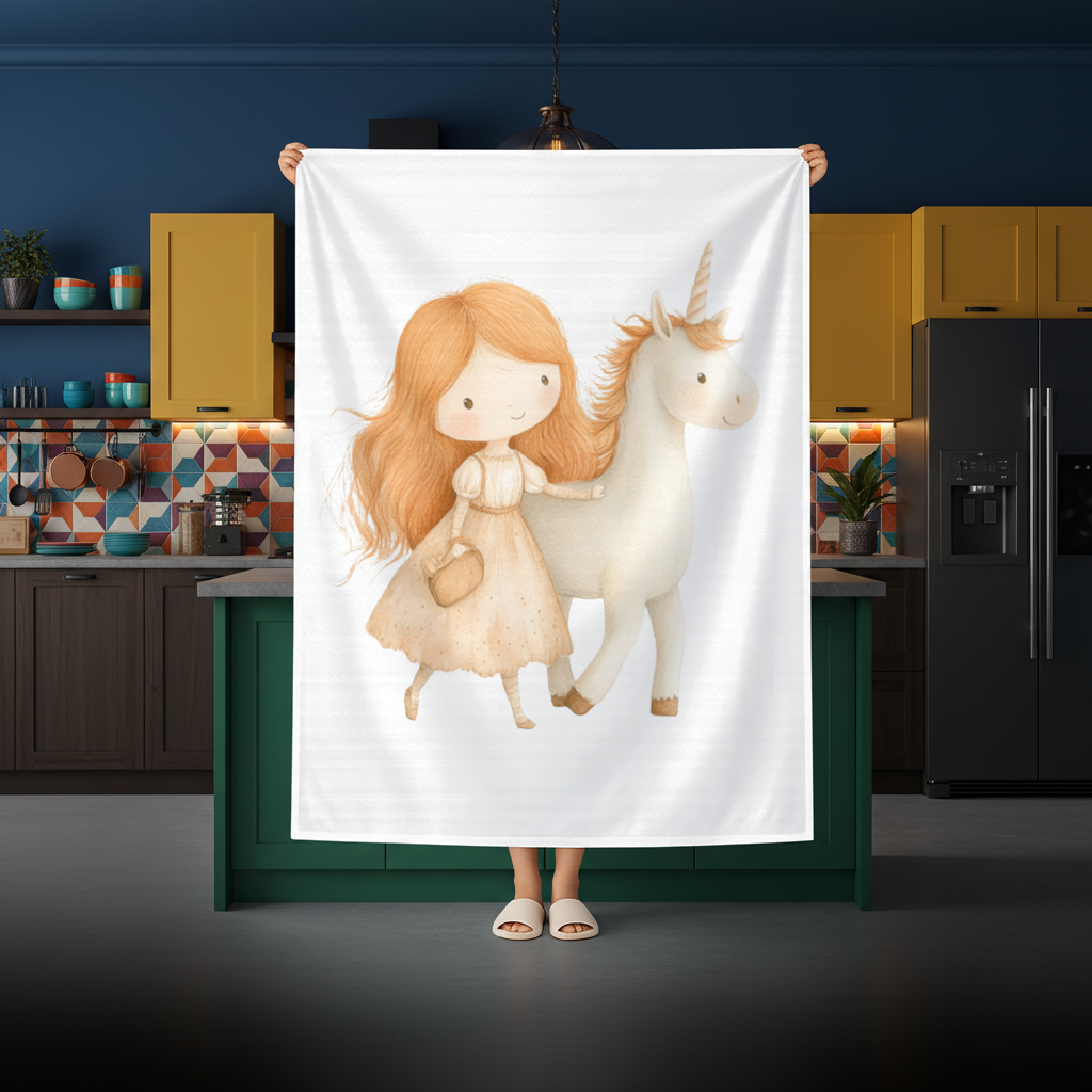 Ginger Girl with Whimsical White Unicorn Rectangular Tablecloth