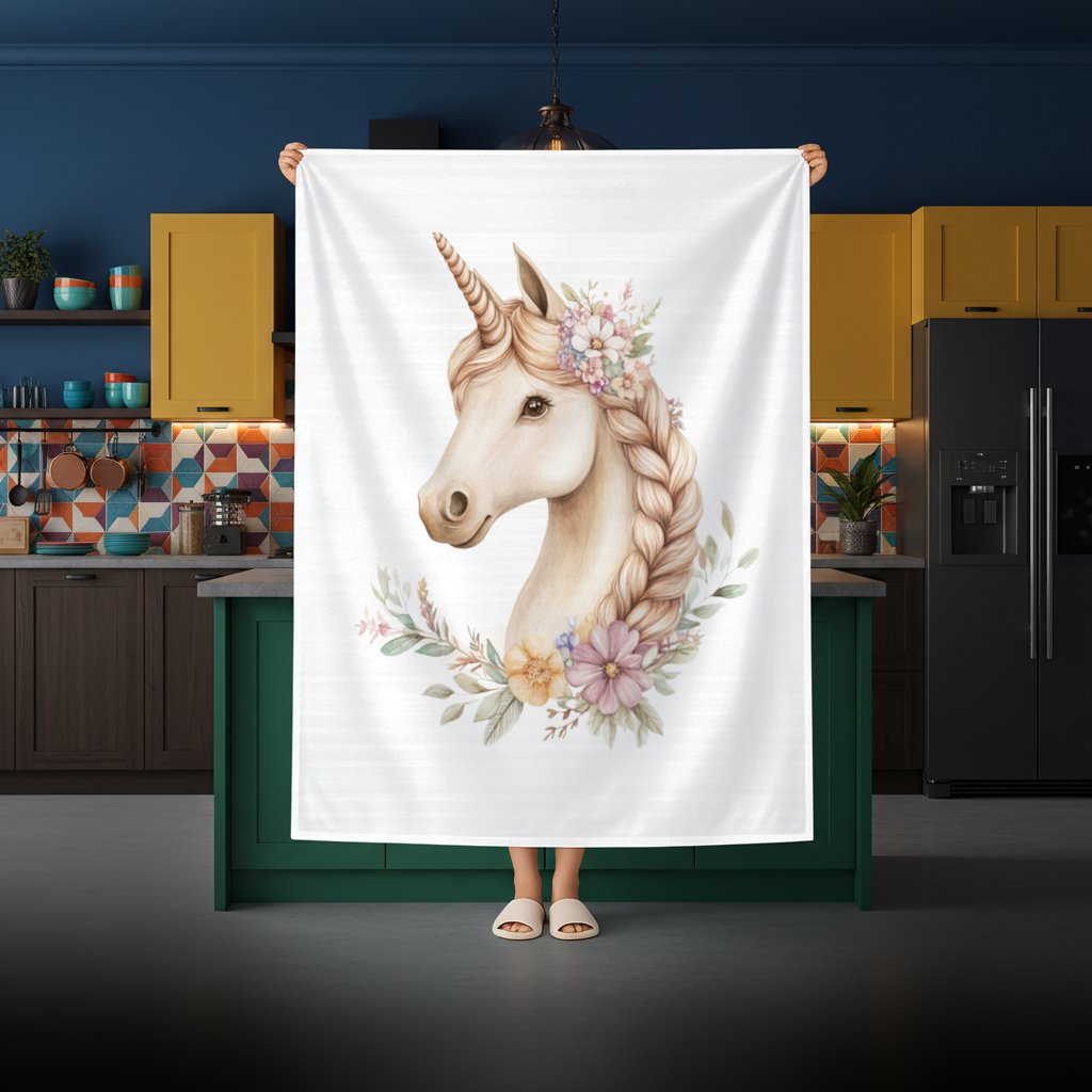 Cottagecore Floral Unicorn Rectangular Tablecloth