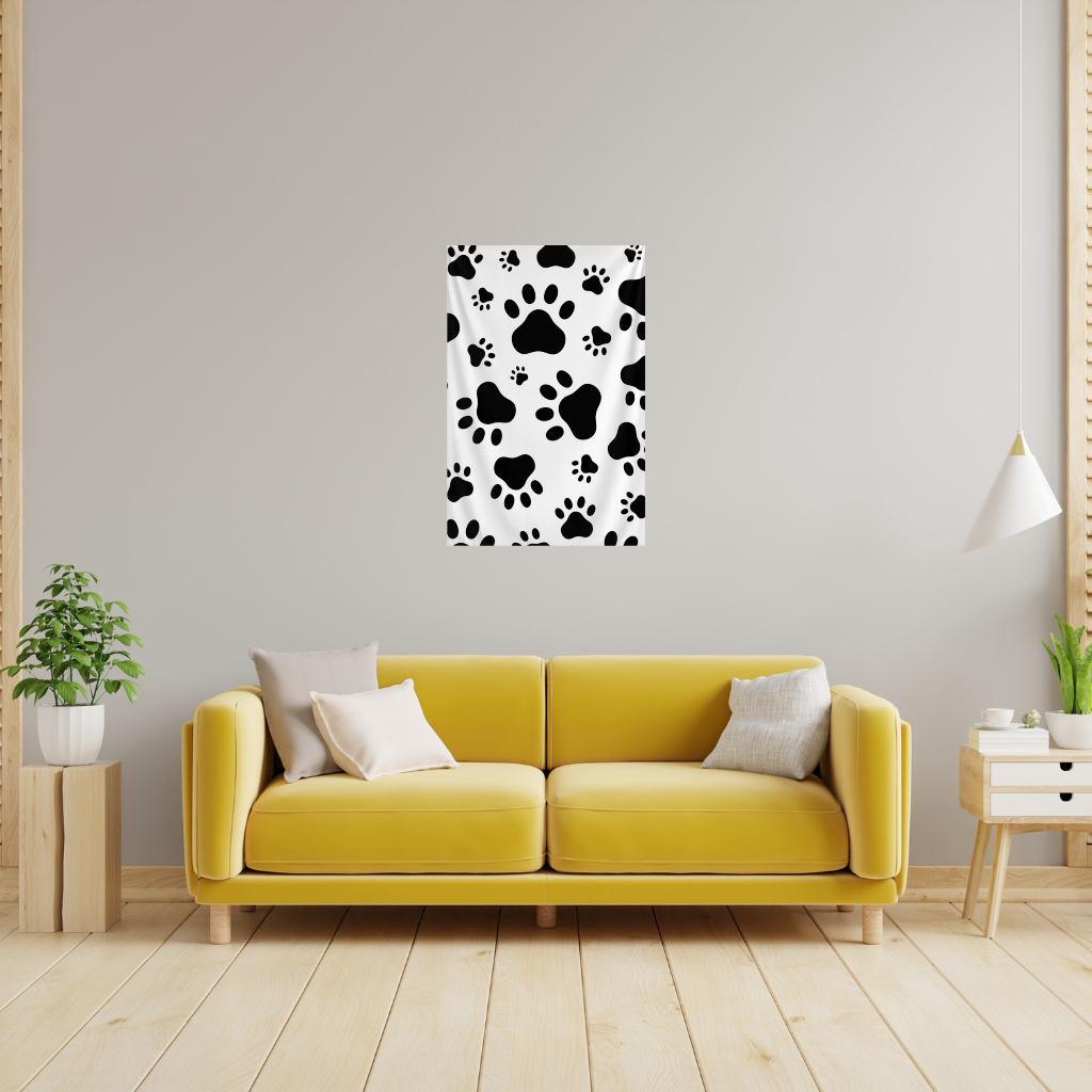 Black and White Paw Pattern Design Wall Tapestry