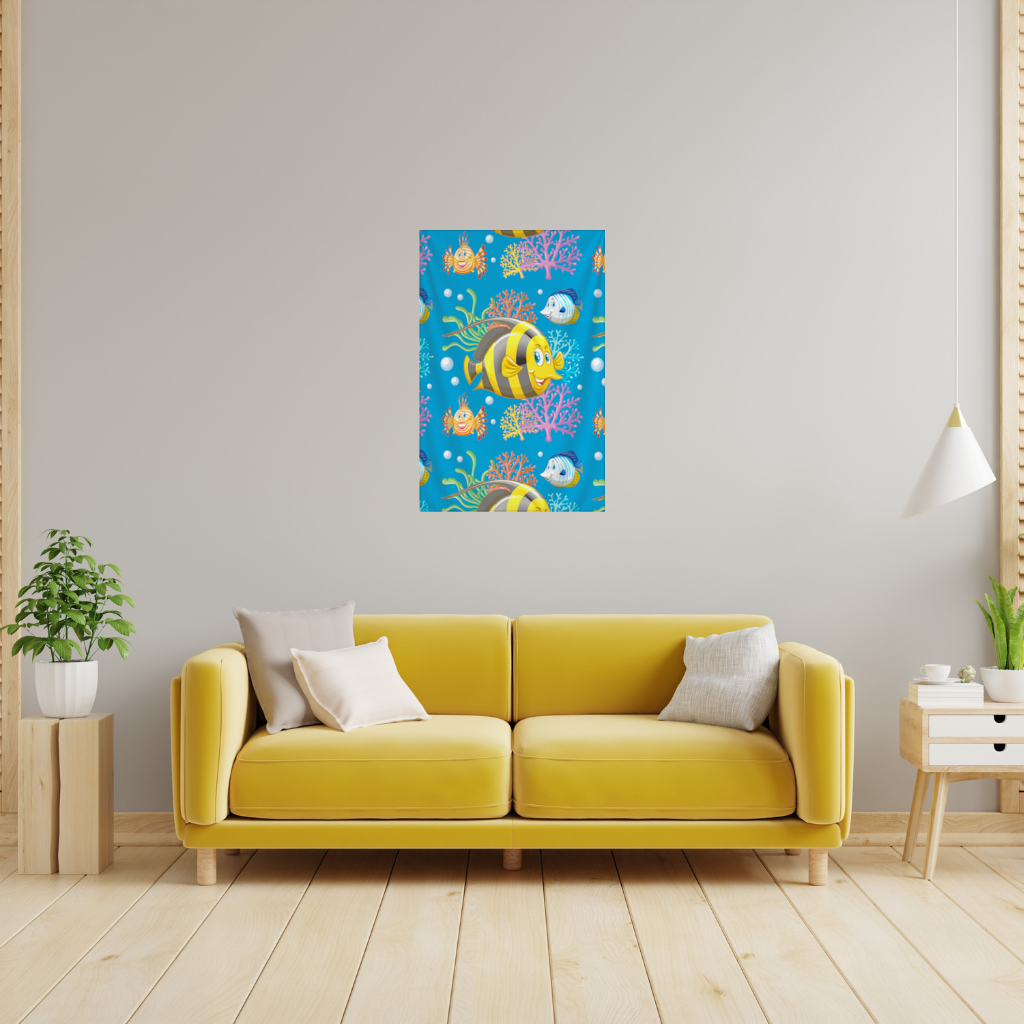 Colorful Tropical Fish and Coral Reef Pattern Wall Tapestry
