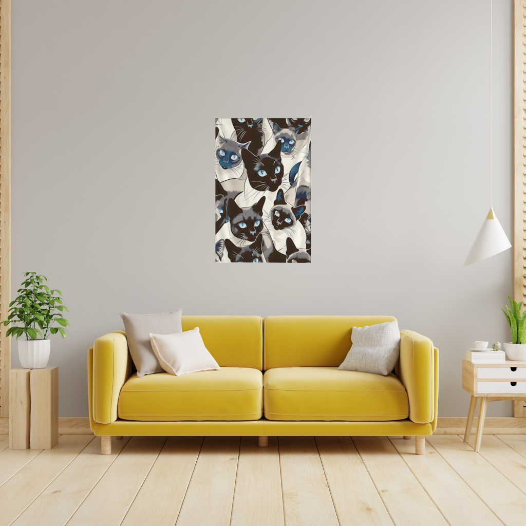 Blue Eyed Siamese Cat Elegant Illustration Pattern Wall Tapestry