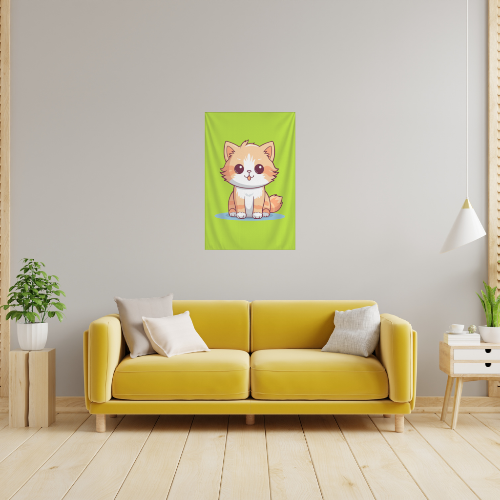 Cute Orange Cat Illustration Wall Tapestry