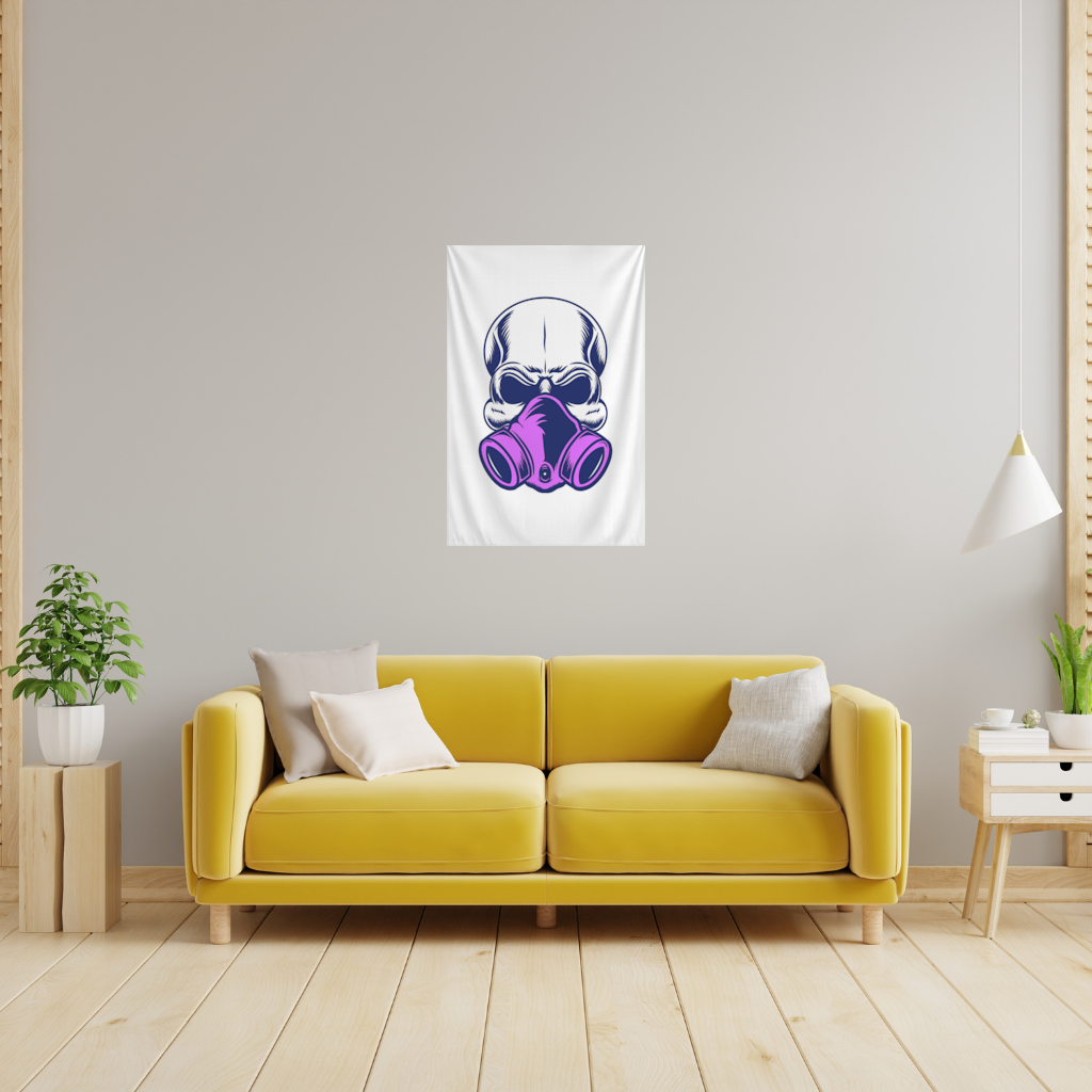 Skull with Gas Mask Illustration Modern and Edgy Design Wall Tapestry