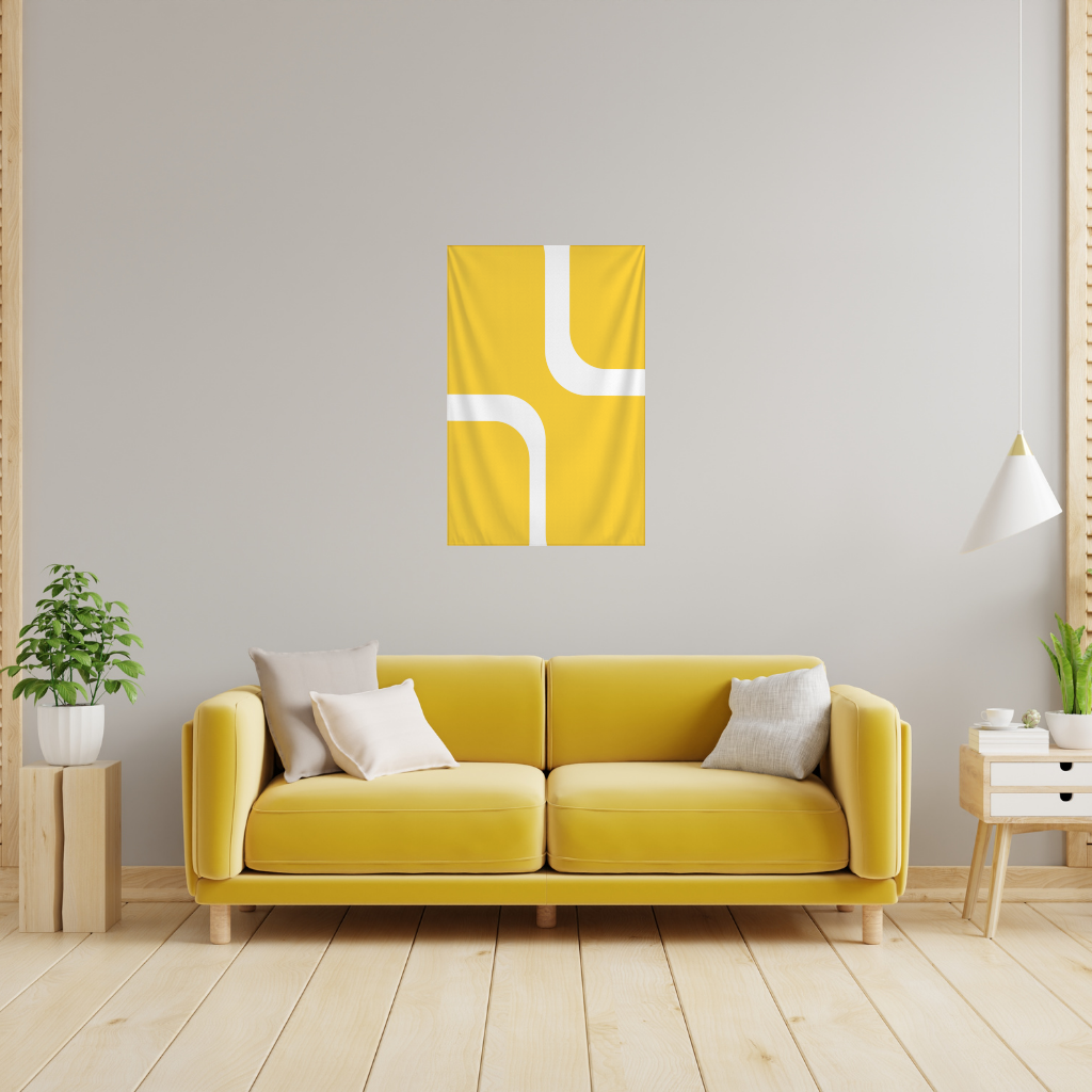 Yellow Geometric Labyrinth and Modern Abstract Pattern Wall Tapestry