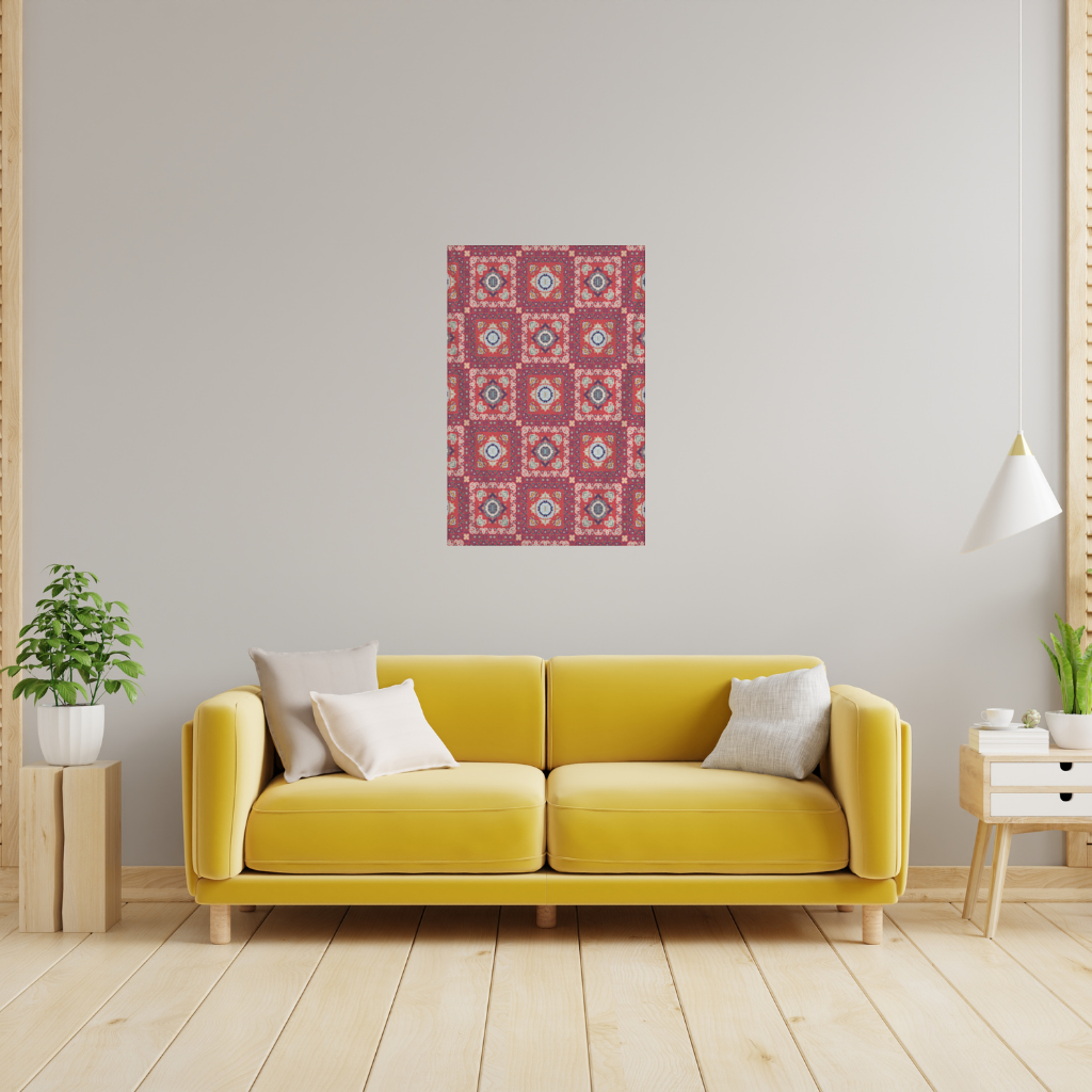 Traditional Kilim Inspired Red Ethnic Geometric Pattern Wall Tapestry