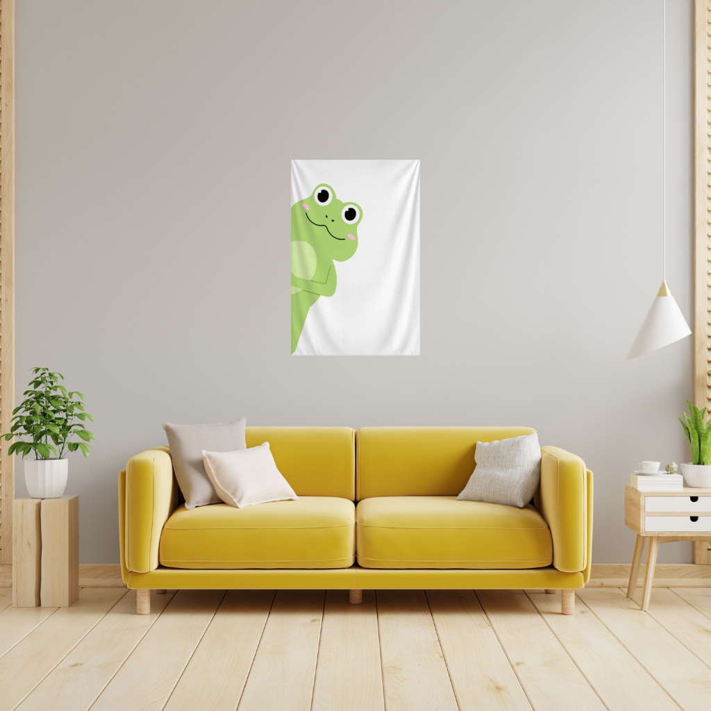 Cute Green Frog Peek-a-Boo Illustration Wall Tapestry