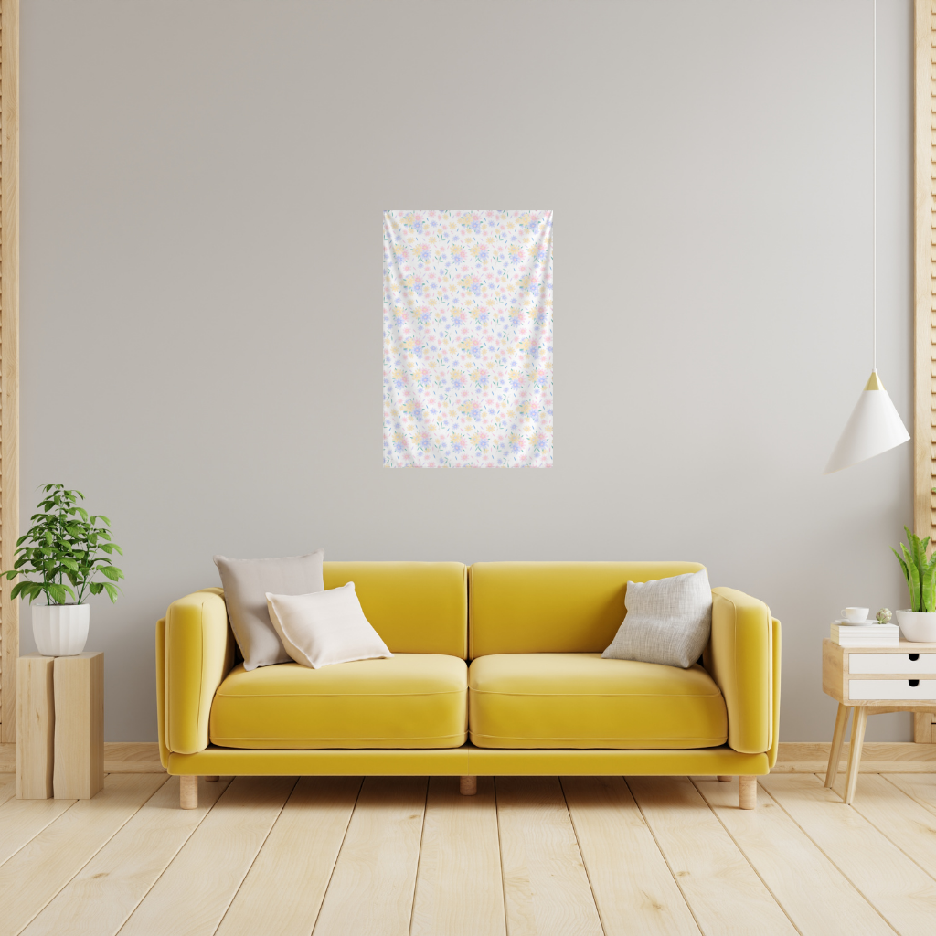 Renkli Pastel Bahar Çiçekleri Deseni Duvar Örtüsü
