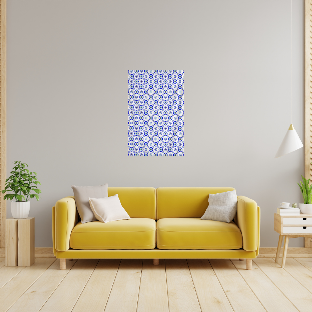 Blue Evil Eye Pattern with Stars Wall Tapestry