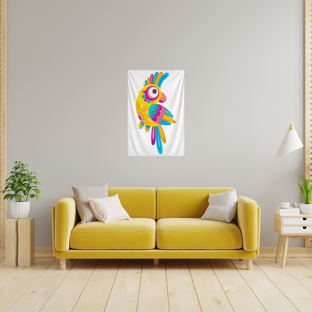 Vibrant Tropical Parrot Folk Wall Tapestry
