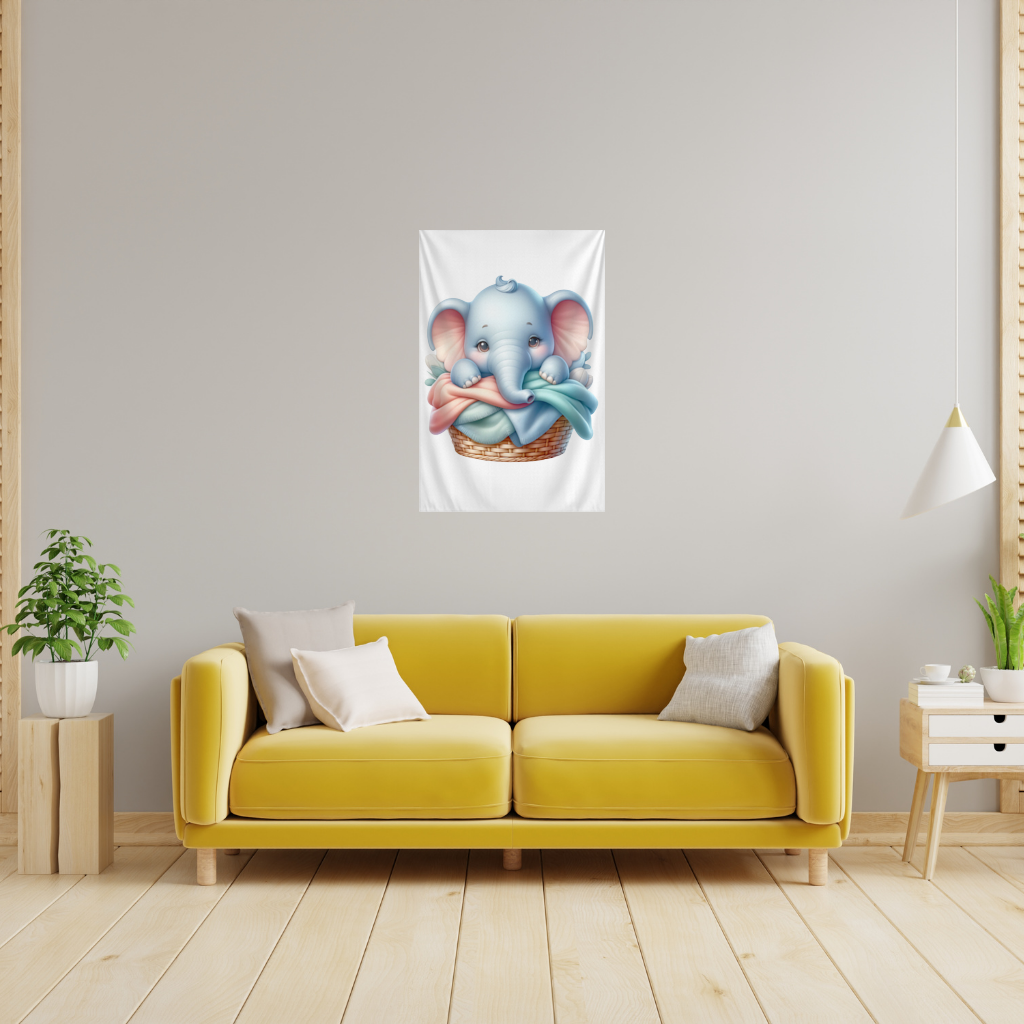 Cute Baby Elephant in Basket Wall Tapestry