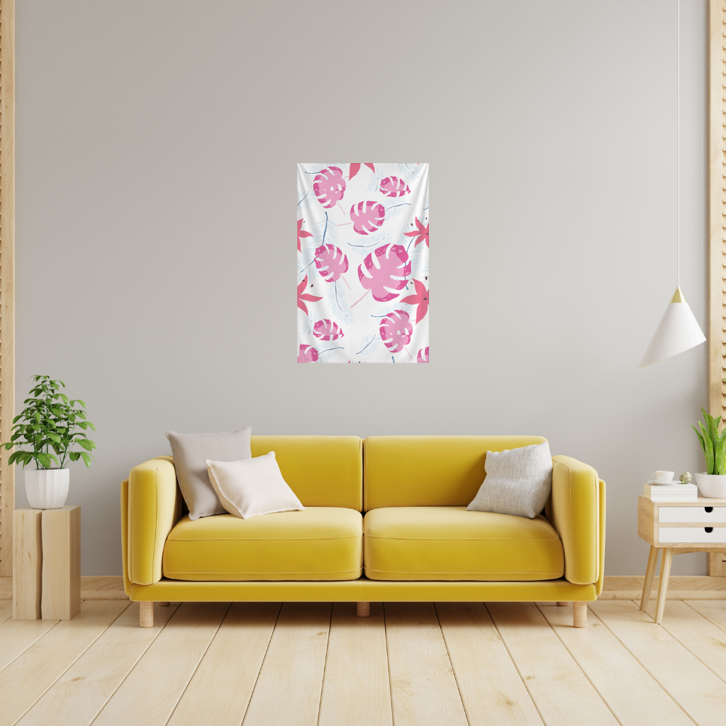 Pink Monstera and Tropical Lily Wall Tapestry