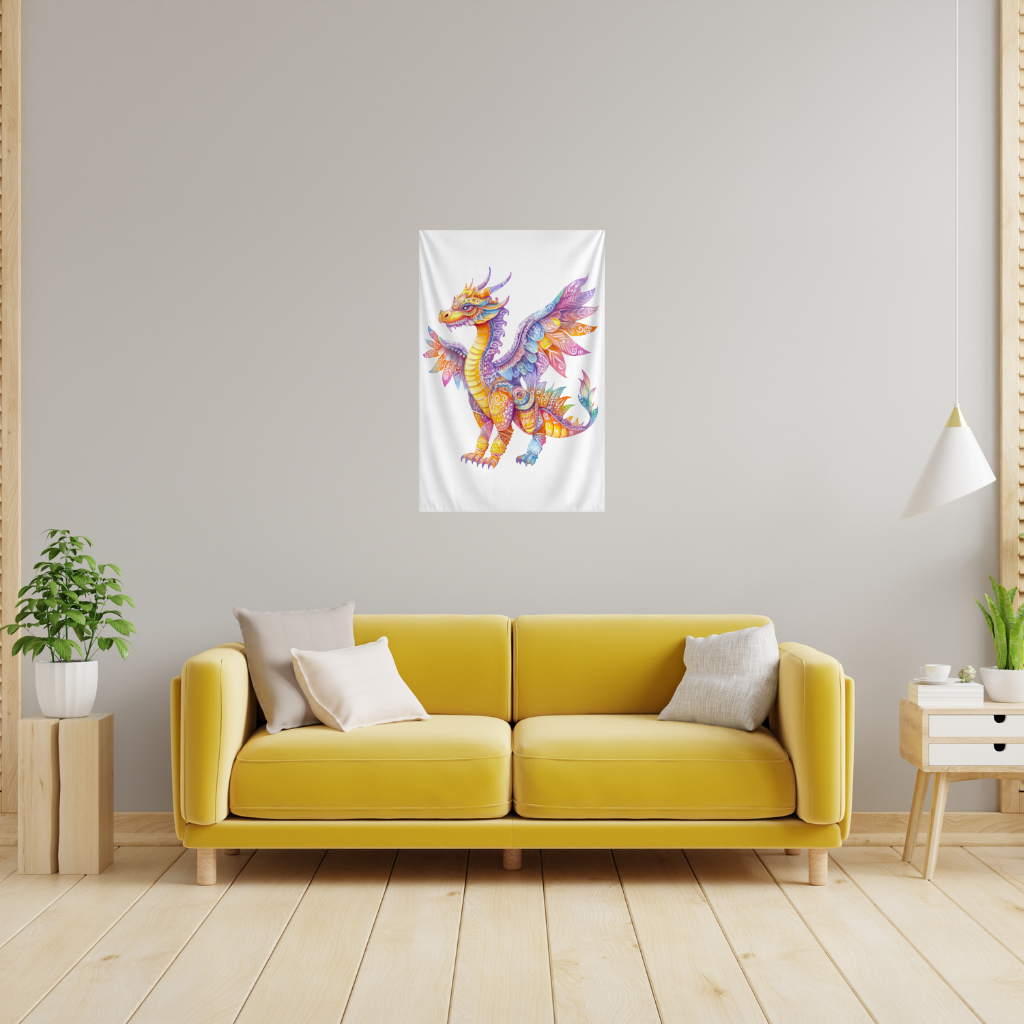 Vibrant Rainbow Mythical Dragon Wall Tapestry