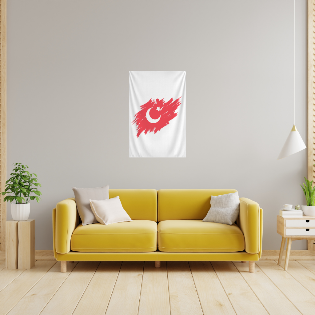 Brushstroke Turkish Flag Crescent Moon Wall Tapestry