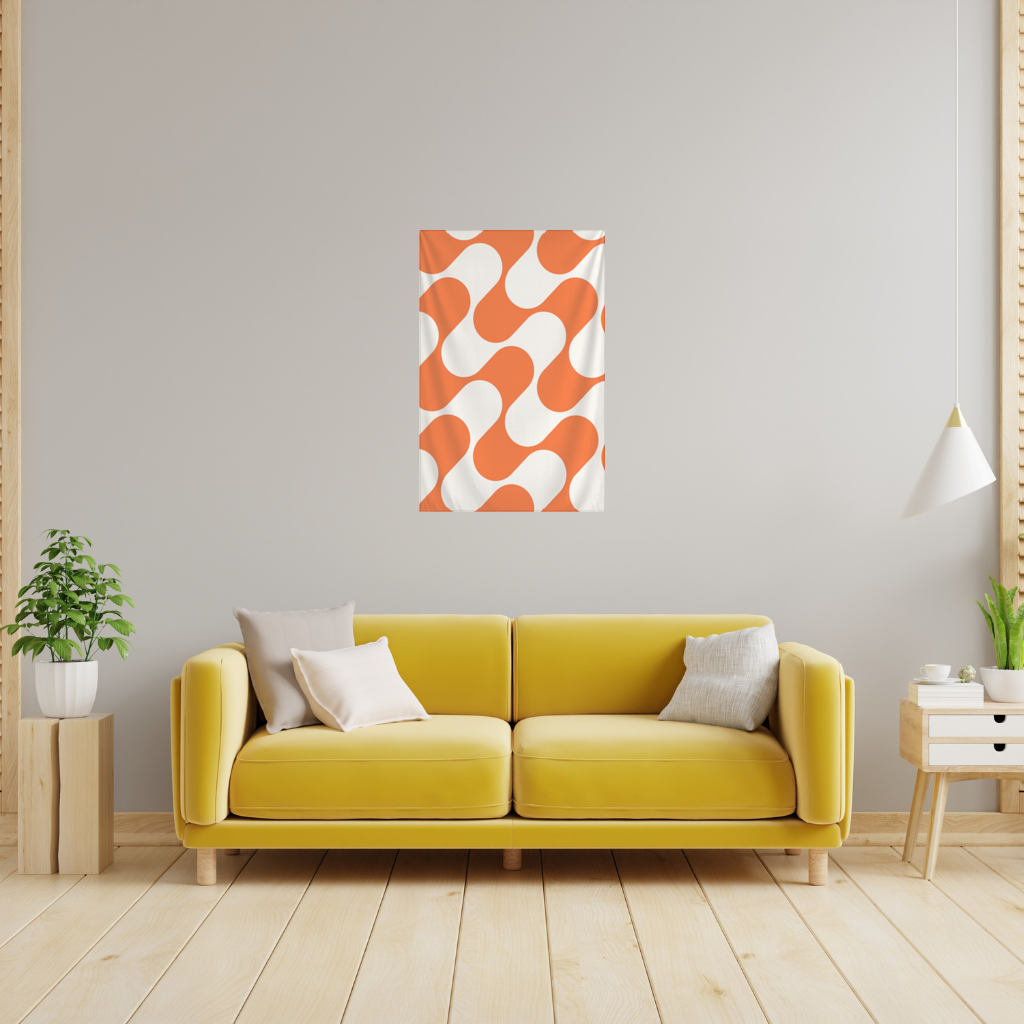 Retro 70s Orange Cream Groovy Curves Wall Tapestry